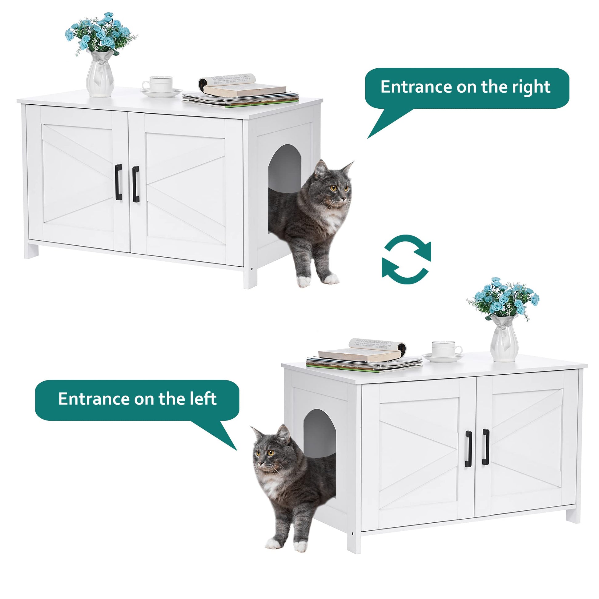 Homhedy Cat Litter Box Enclosure, Wooden Cat Washroom Furniture Box