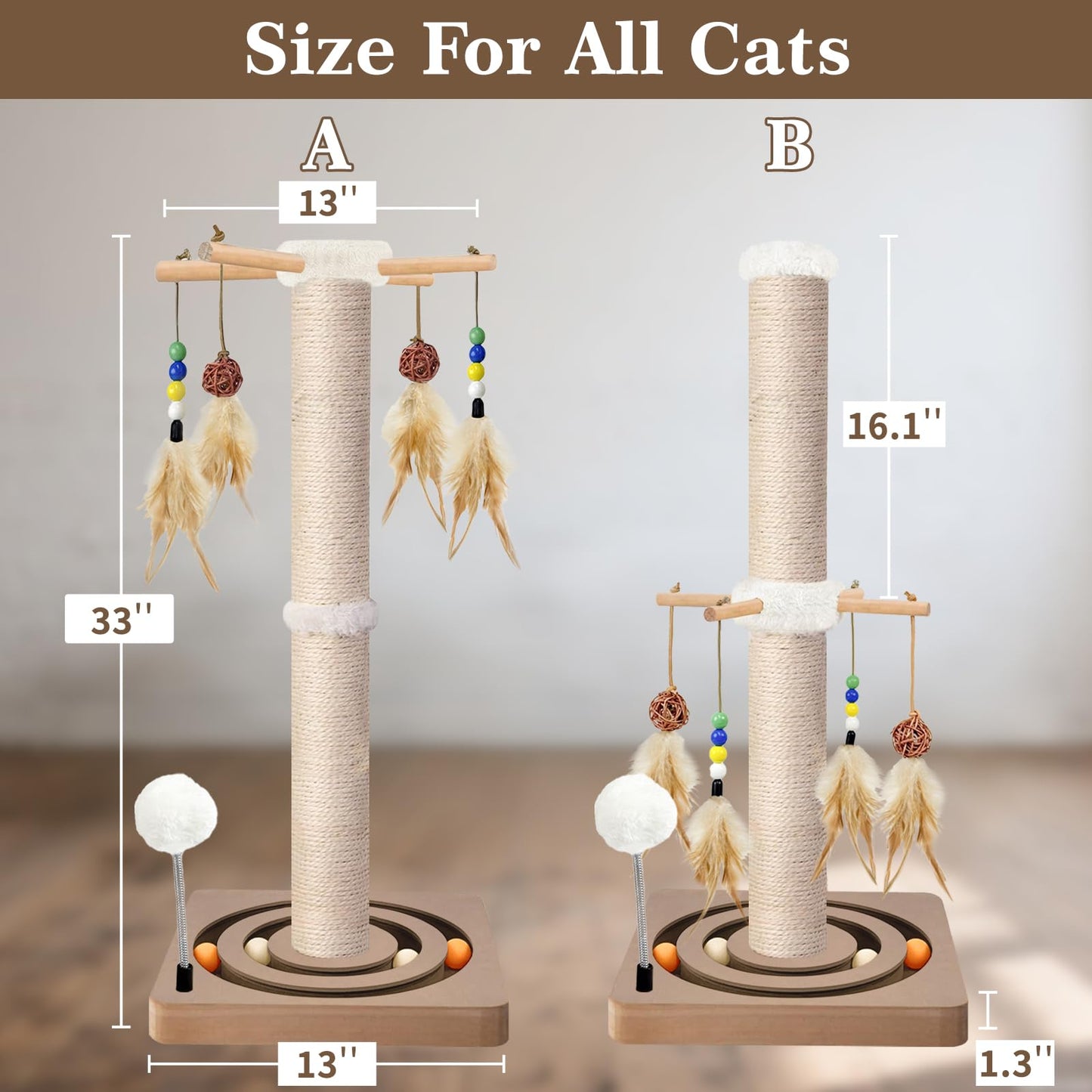 PAROTO Tall Cat Scratching Post, Sisal Cat Tree Tower Scratcher