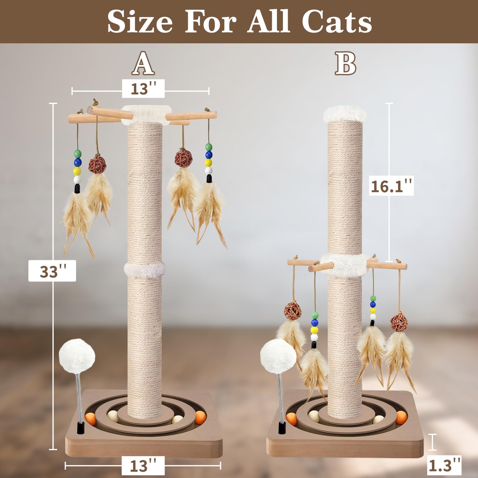 PAROTO Tall Cat Scratching Post, Sisal Cat Tree Tower Scratcher