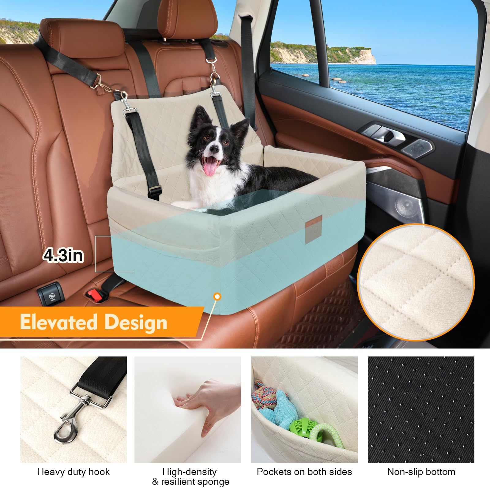 NEEZUKAR Dog Car Seat for Large Medium Dogs,Washable Pet Carseat Seat