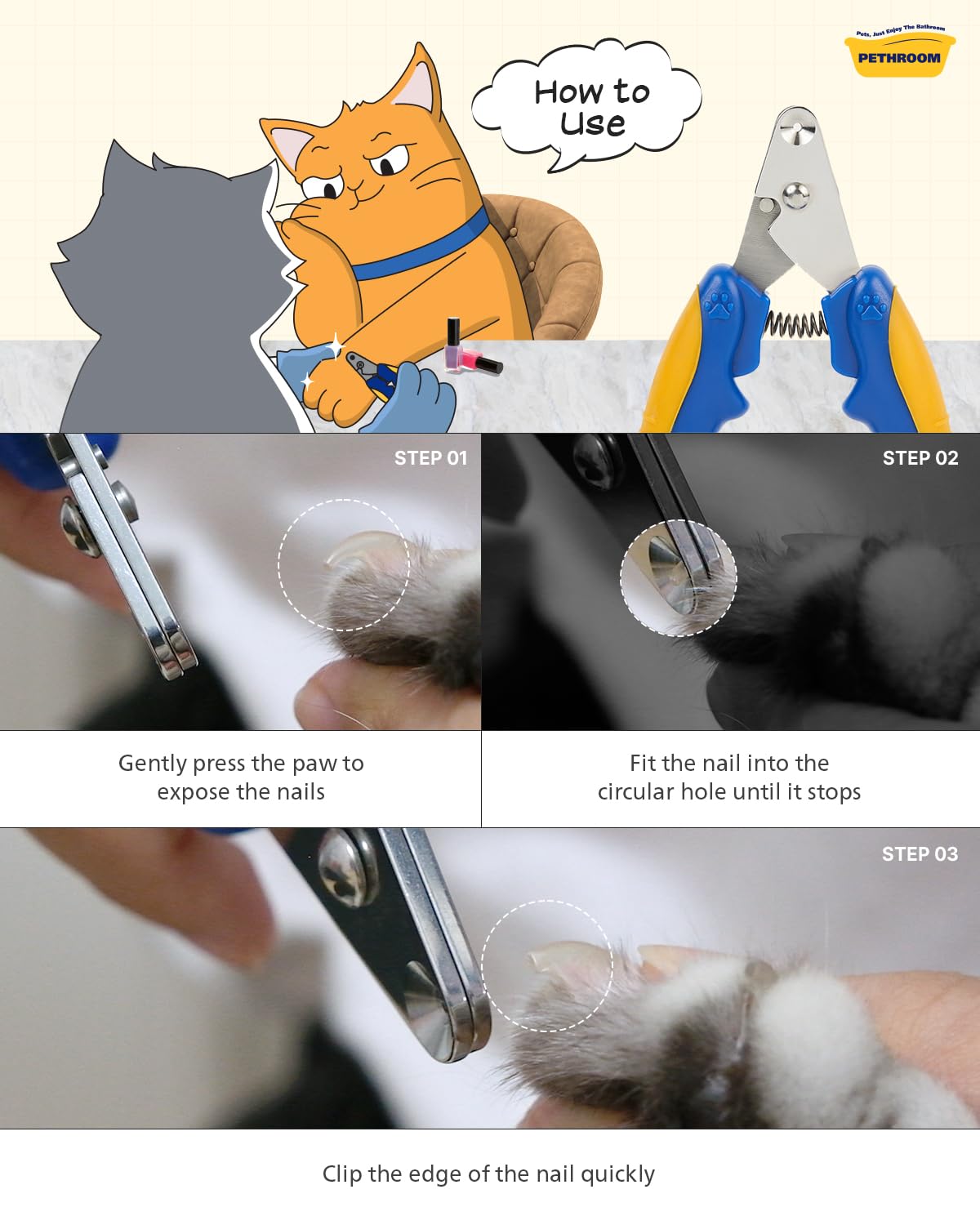 [PETHROOM] Cat Nail Clipper Trimmer for Indoor Cats with Clipper