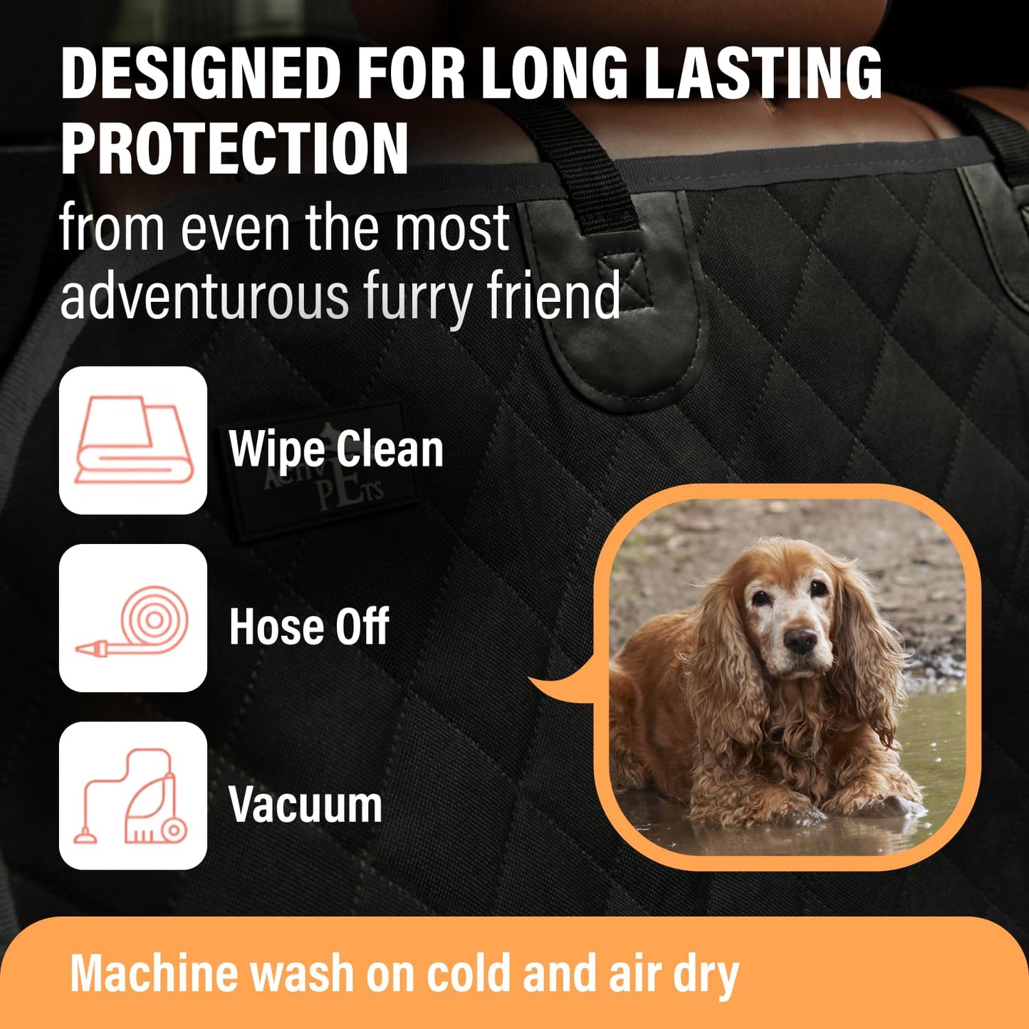 Active Pets Standard Dog Car Hammock Back Seat Cover, Waterproof Seat
