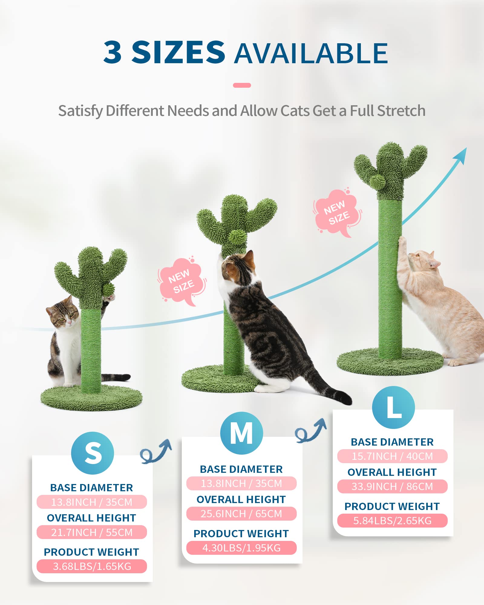 Made4Pets 34" Tall Cat Scratching Post, Cactus Cat Scratcher Posts