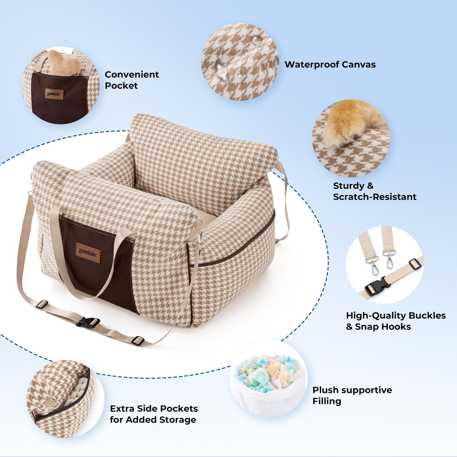 ZOMISIA Dog Car Seat for Small Dogs Waterproof Pet Booster Seat