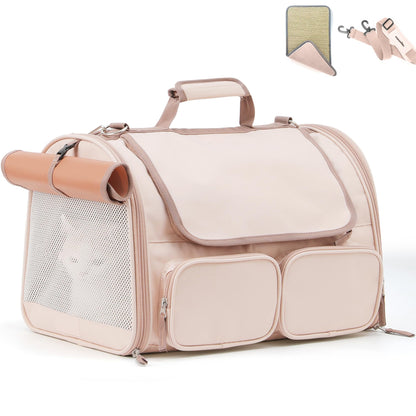 FUKUMARU Cat Carrier, 4 Mesh Windows Small Dog Carrier, 4 Storage Bag