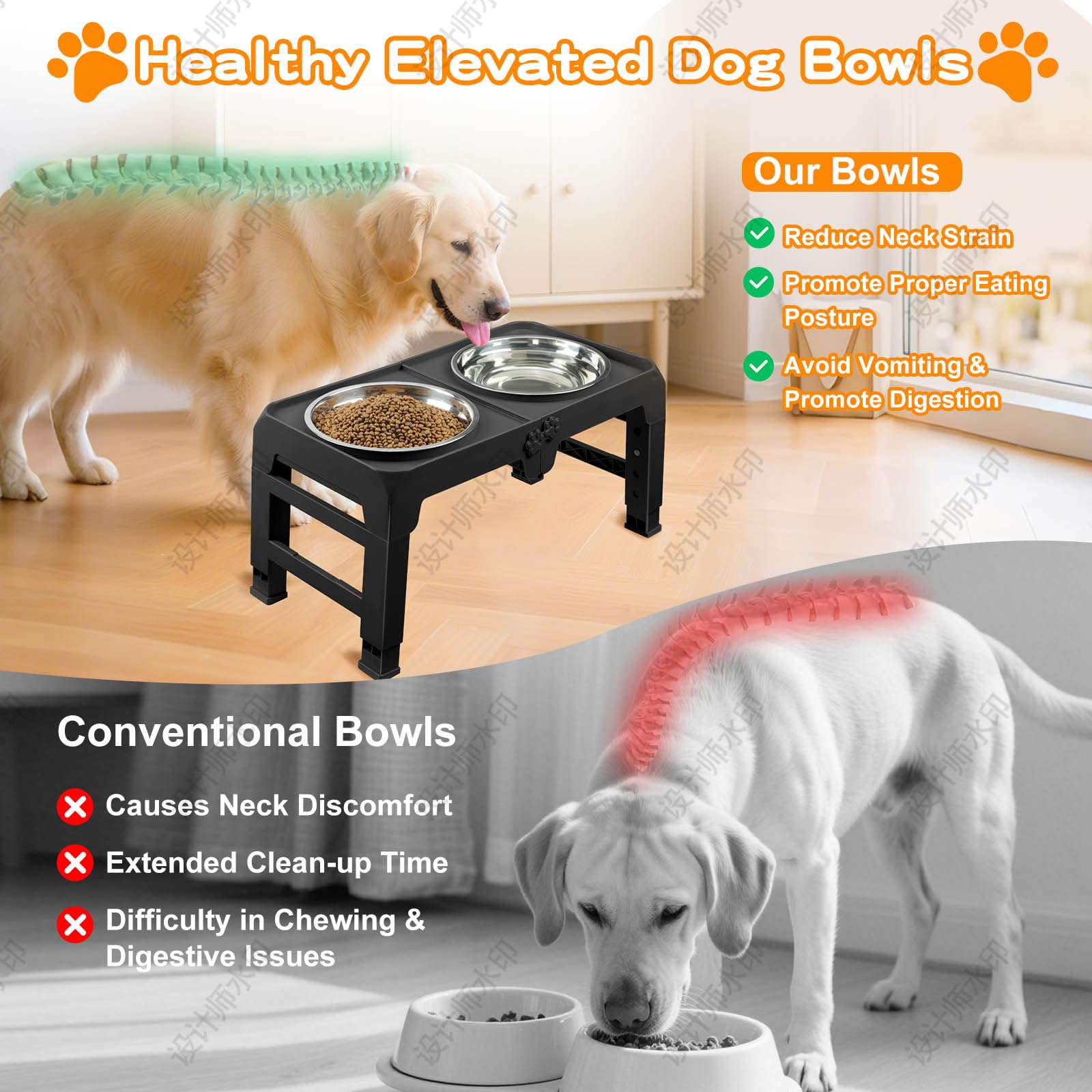 Elevated Dog Bowls for Large Dogs 5 Adjustable Heights Bowl