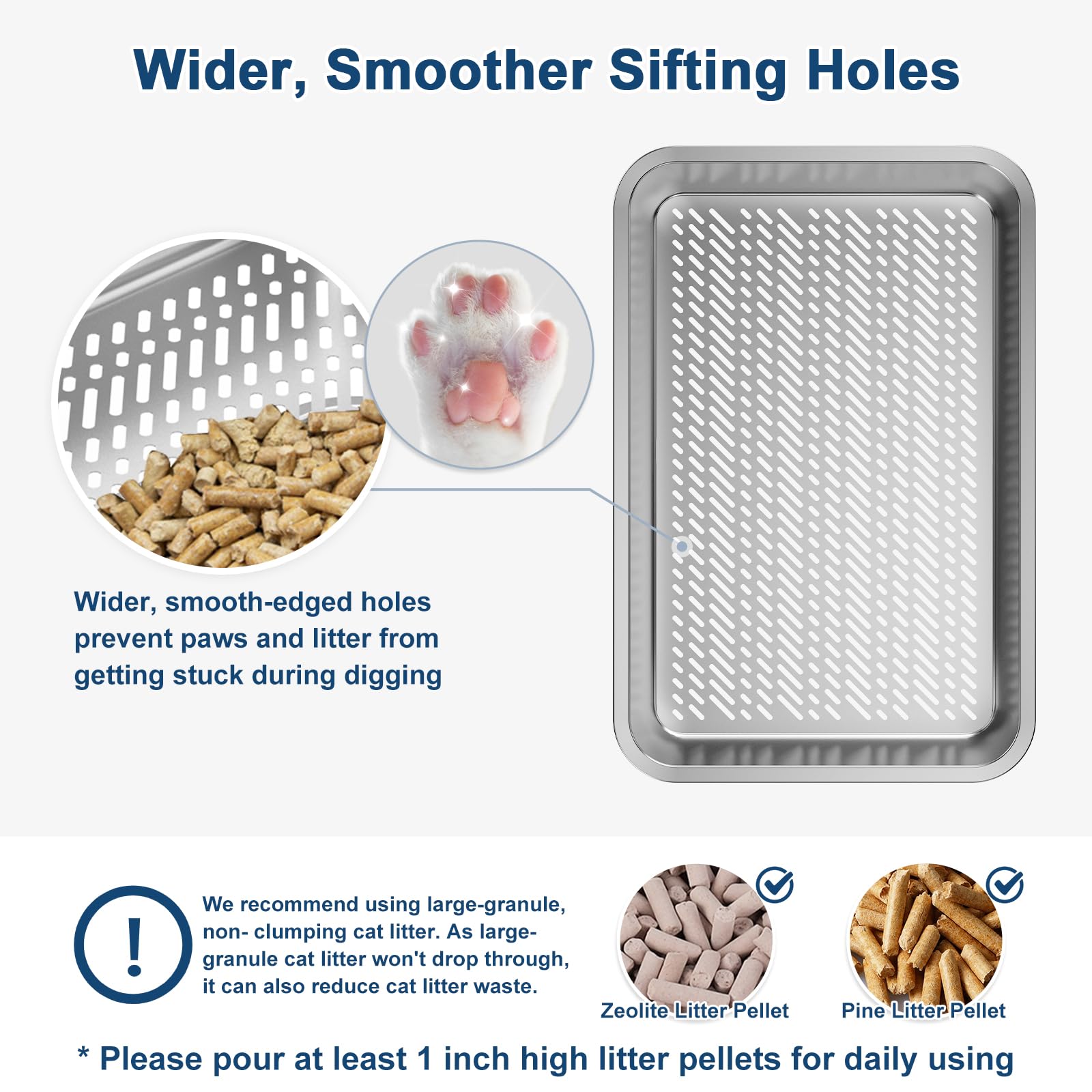 8" Deep Stainless Steel Sifting Litter Box for Pine Pellets, Box