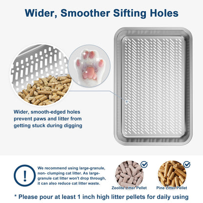 8" Deep Stainless Steel Sifting Litter Box for Pine Pellets, Box
