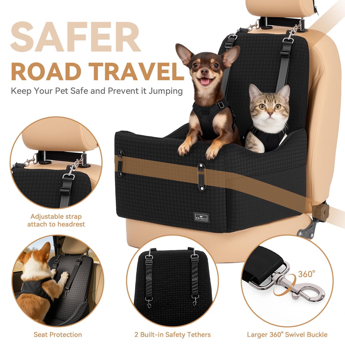 PETSFIT Dog Booster Car Seat for Small/Medium Dogs Up to Patented Seat