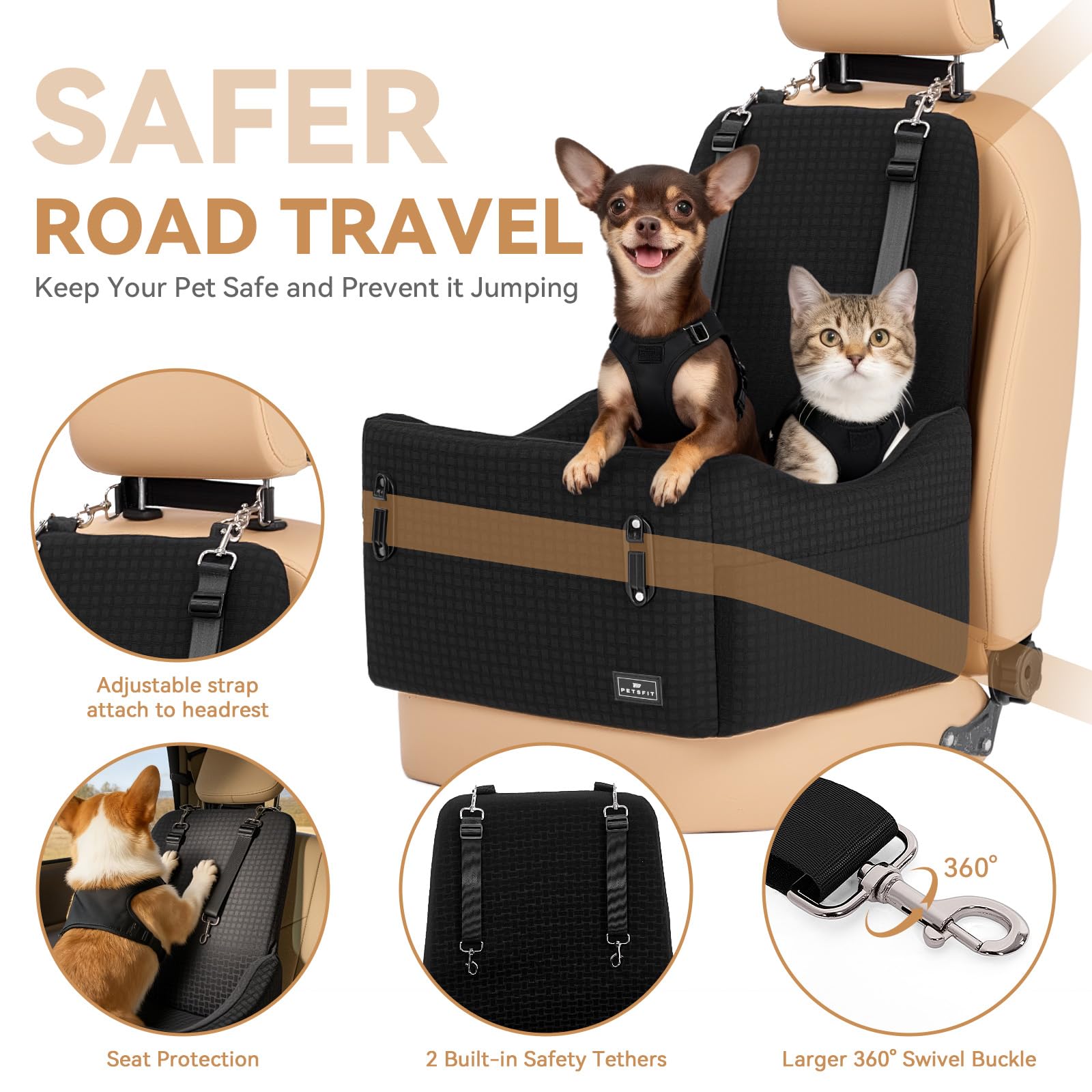 PETSFIT Dog Booster Car Seat for Small/Medium Dogs Up to Patented Seat