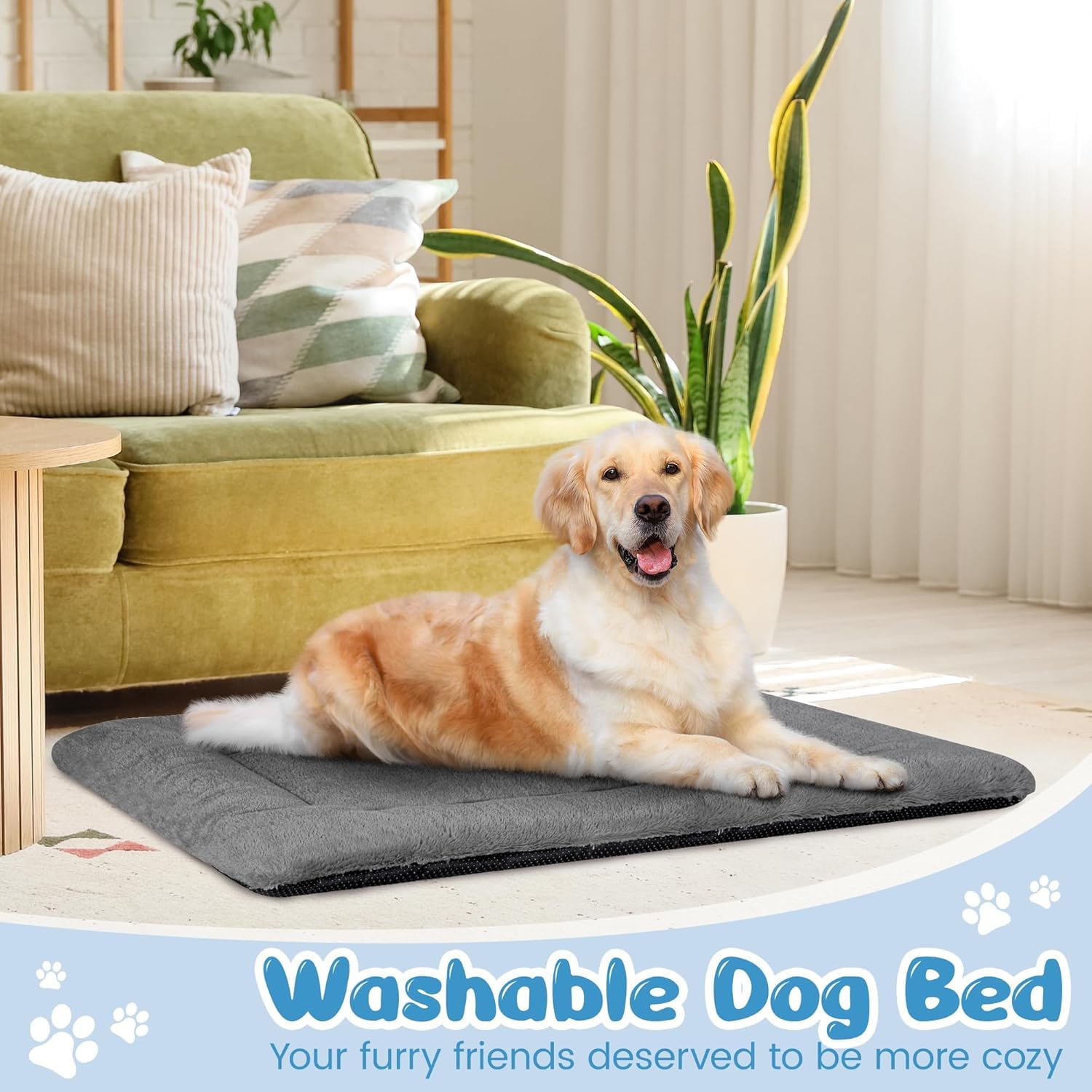 ZENGAOOU Dog Crate Pad Washable Plush Kennel Mat