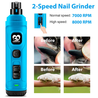 Casfuy Dog Nail Grinder with 2 LED New Version 2-Speed Trimmer