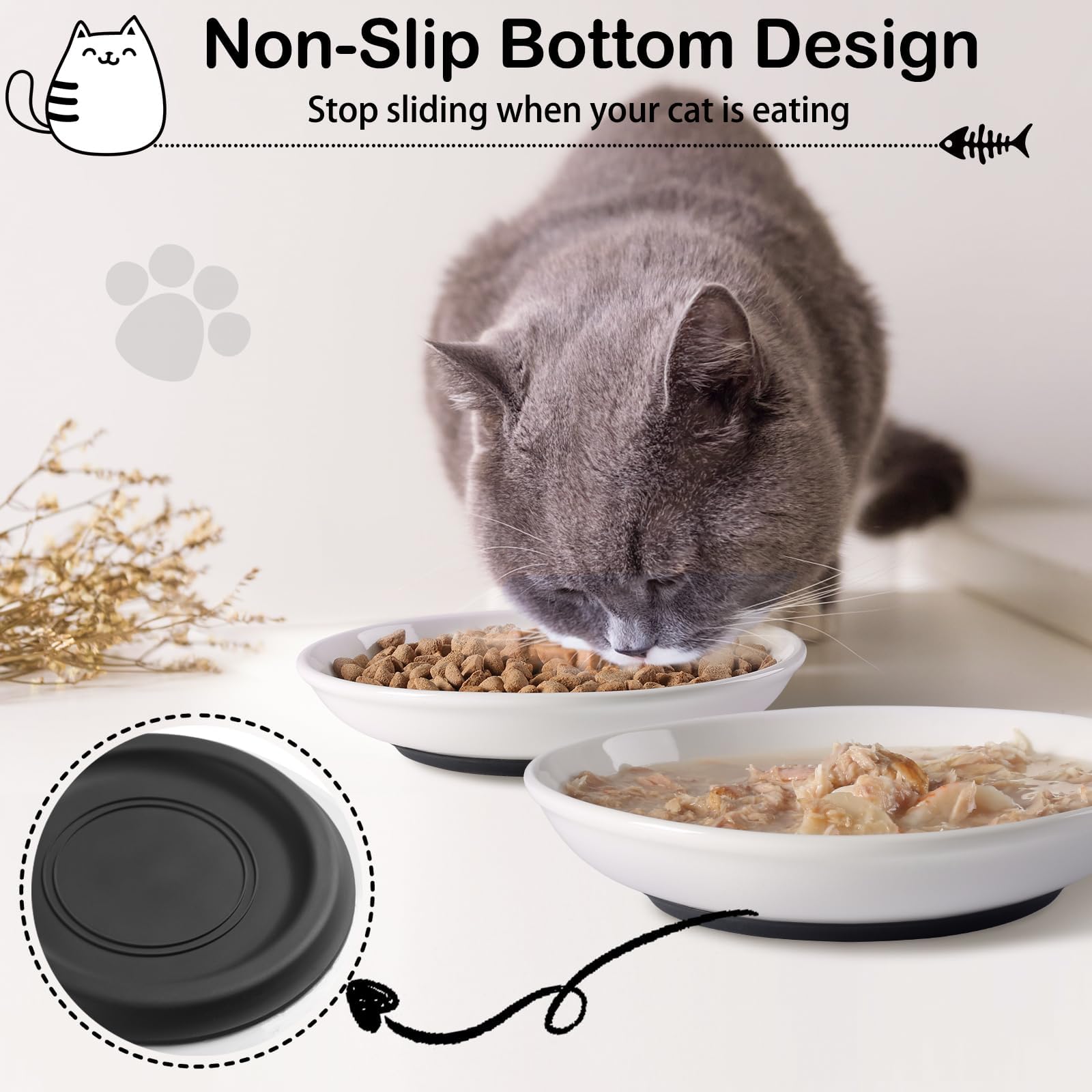 WROSWT Cat Food Bowl,Healthy Ceramic Cat Bowls for Indoor Cats,Anti