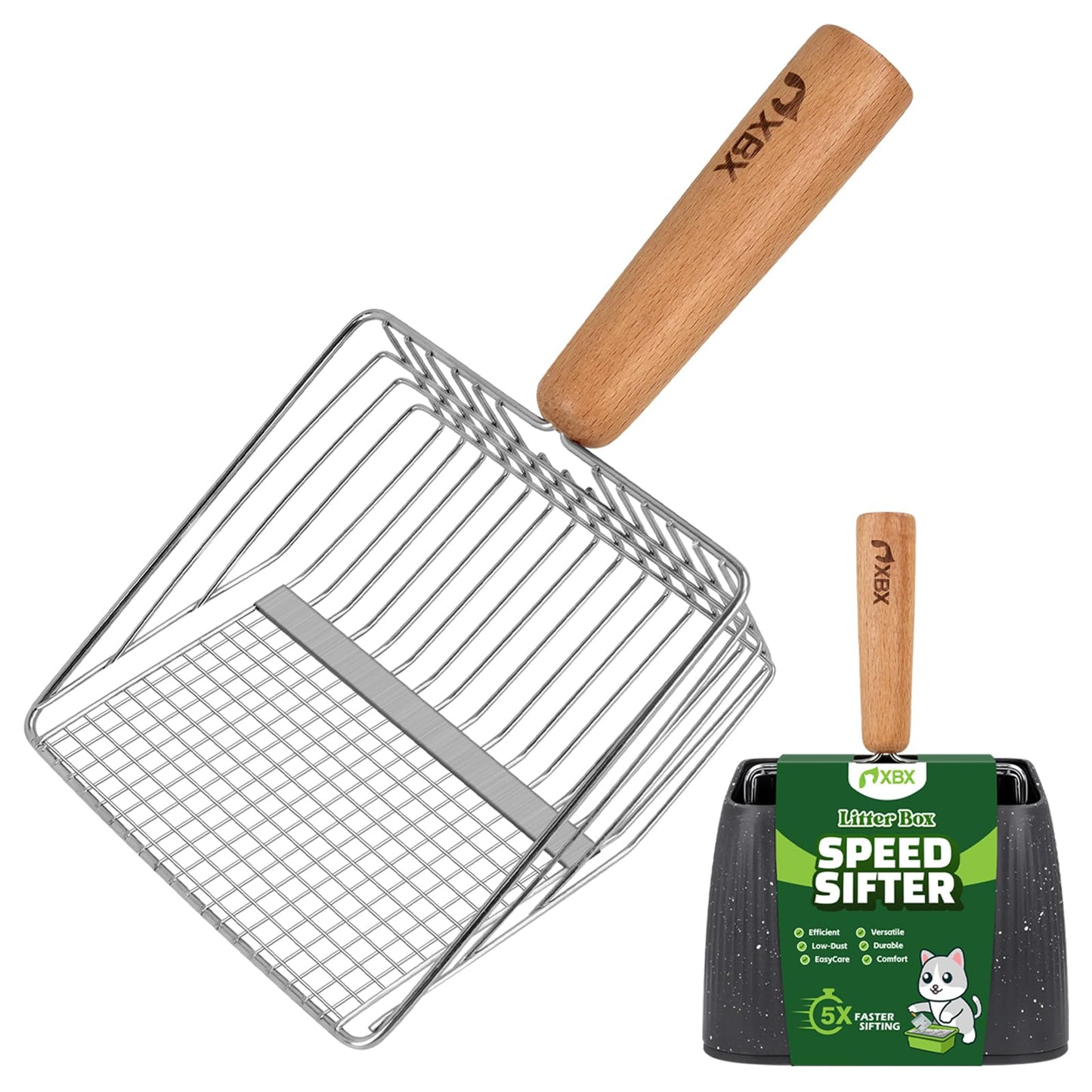 Cat Litter Scoop, Metal litter scooper with holder, Heavy Duty Box