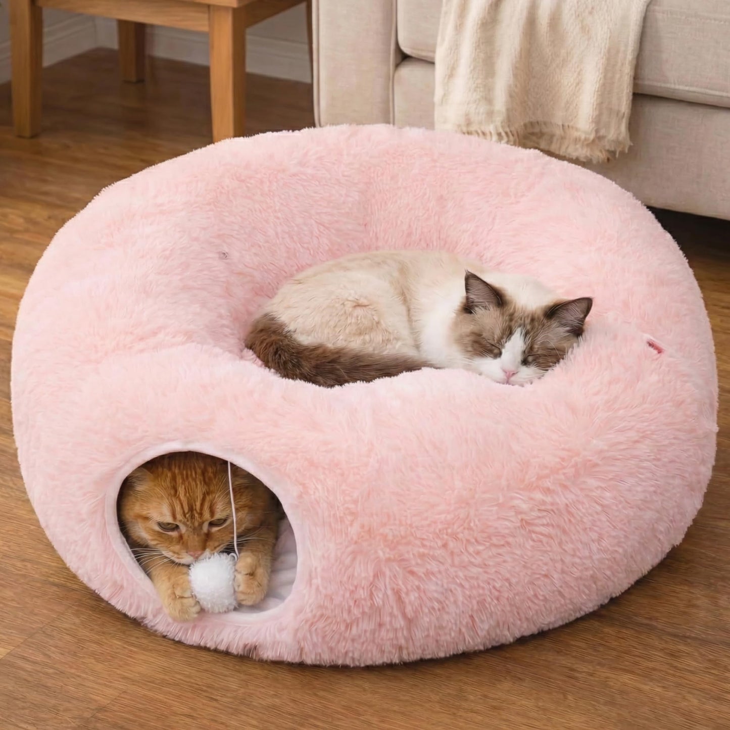 Meowfia Indoor Cat Tunnel with Donut Bed Large Flexible Play Space Bed