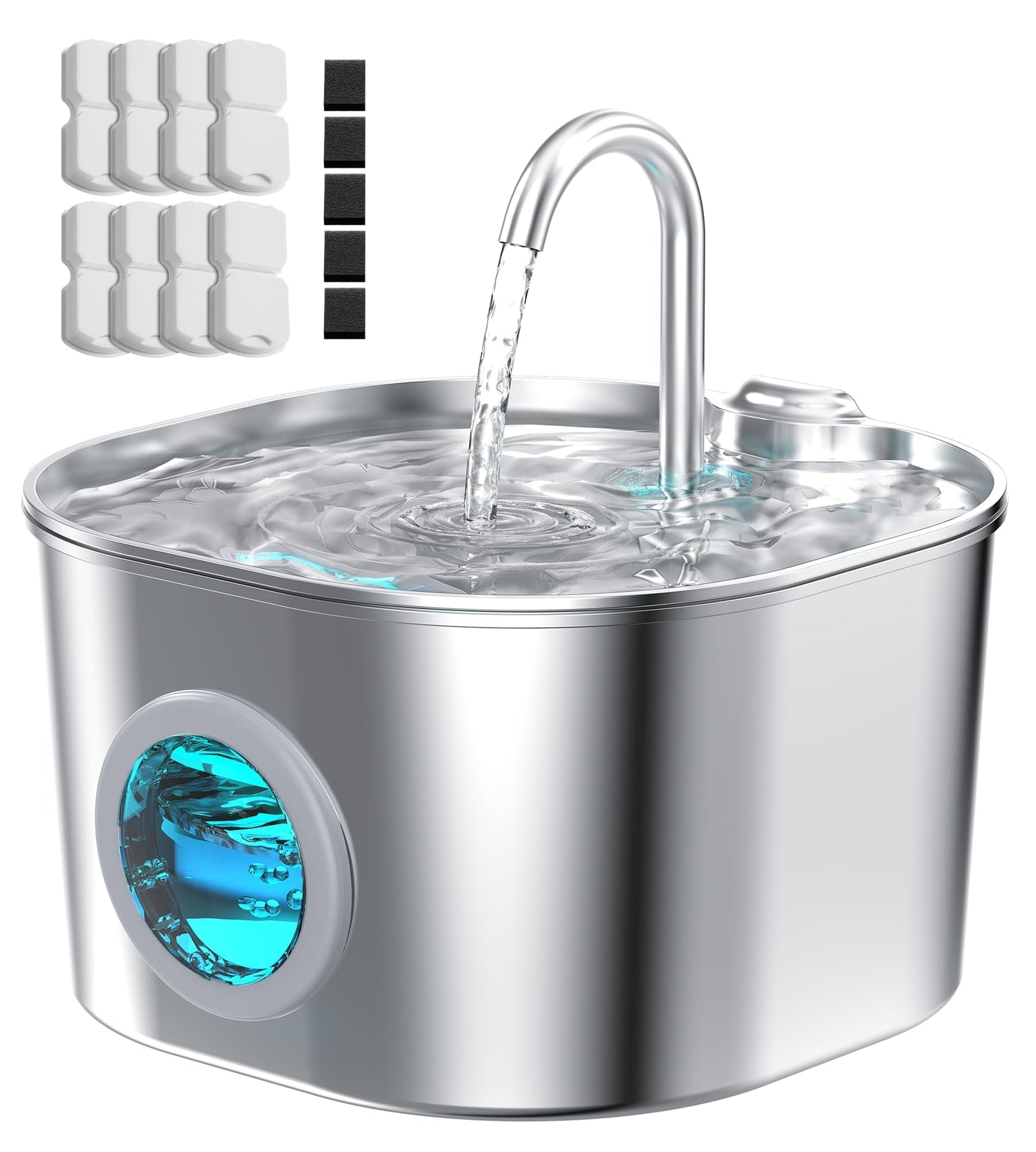 HOOISE Cat Water Fountain with 8 Filters + 5 Sponges,Small Pet Bowl