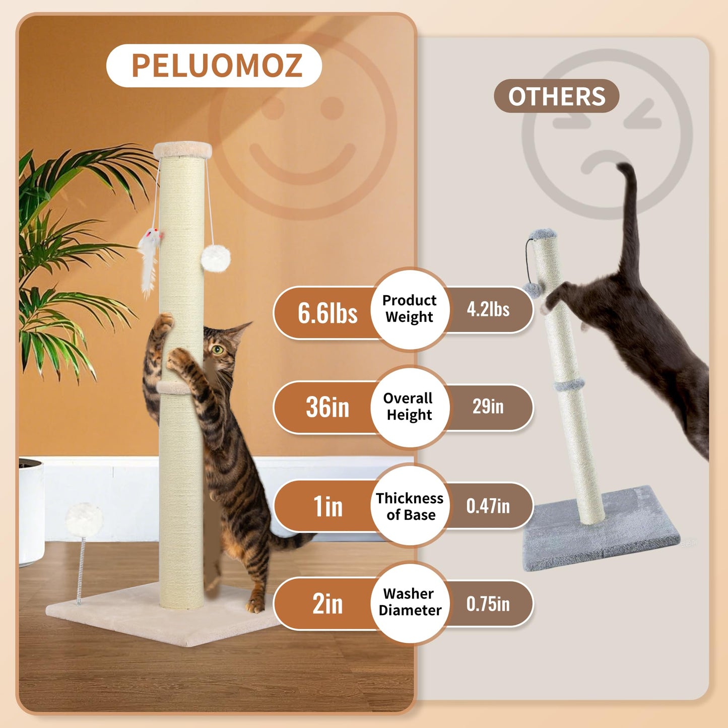 Tall Cat Scratching Post Sisal Cat Scratcher for Indoor Tower