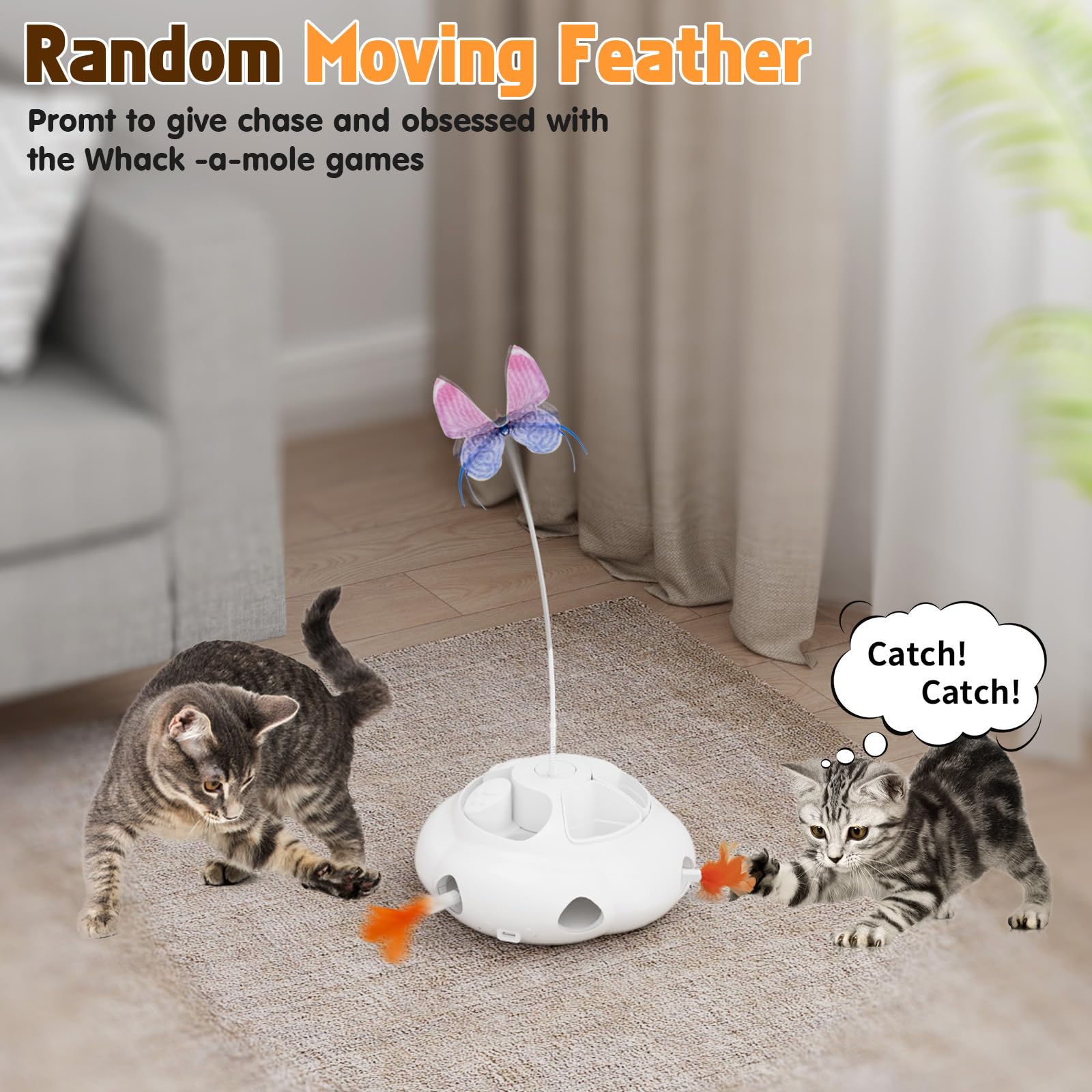 Crazydeer Interactive Cat Toys for Indoor Cats, 4in1 Pet Teaser Toy