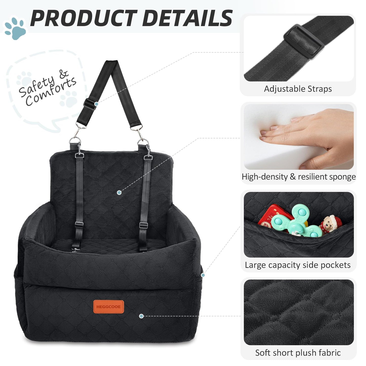 HEGGCOOE Small Dog Car Seat, Memory Foam Dog Booster Car Seats Seat