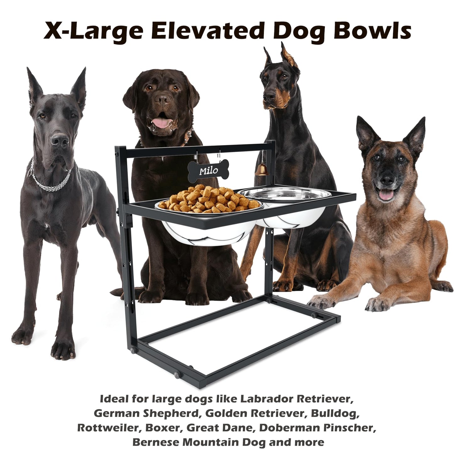 SHAINFUN Elevated Dog Feeder for Large Breeds, Adjustable Height Bowl
