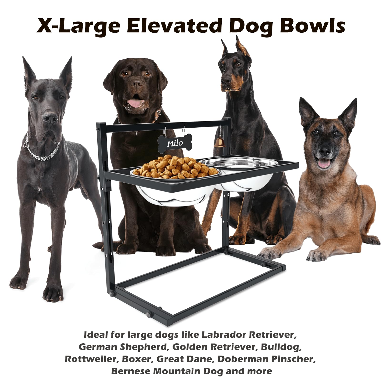 SHAINFUN Elevated Dog Feeder for Large Breeds, Adjustable Height Bowl