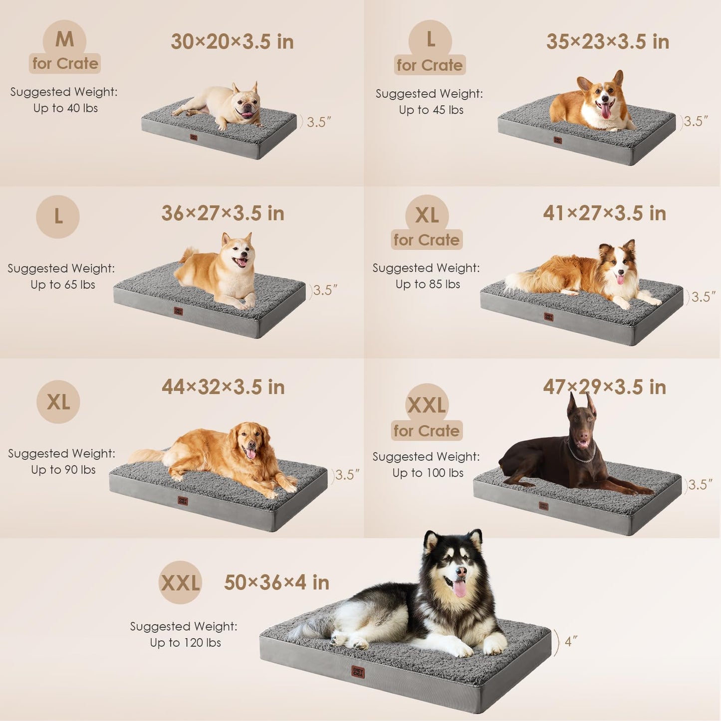 EHEYCIGA Orthopedic Foam Dog Bed, XXL, L x W x Th Bed
