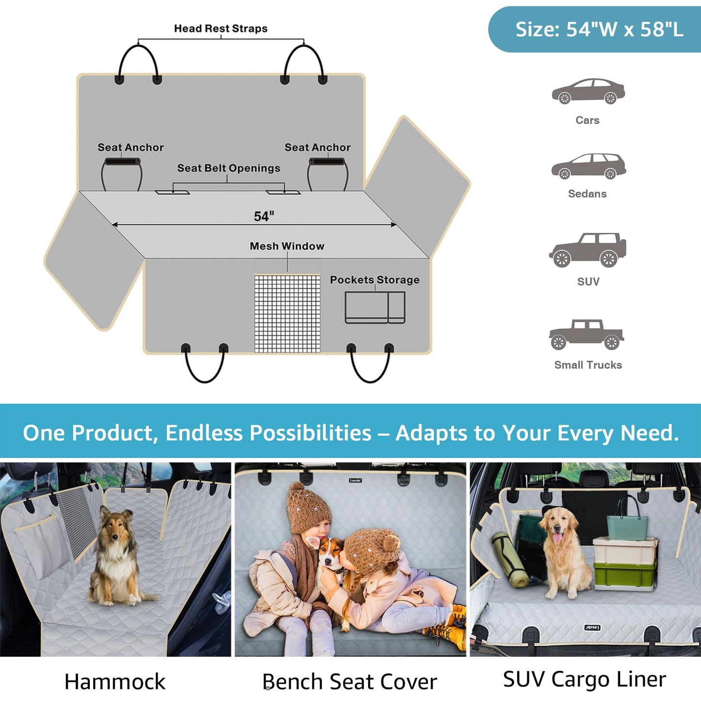 Lassie Dog Car Seat Covers for Back Seat with 2 Seat Belts, Seat