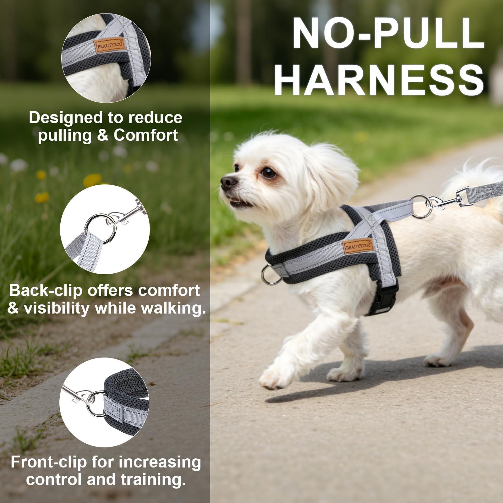 BEAUTYZOO Dog Harness for Small Dogs, No Pull Dog Harness and Leash
