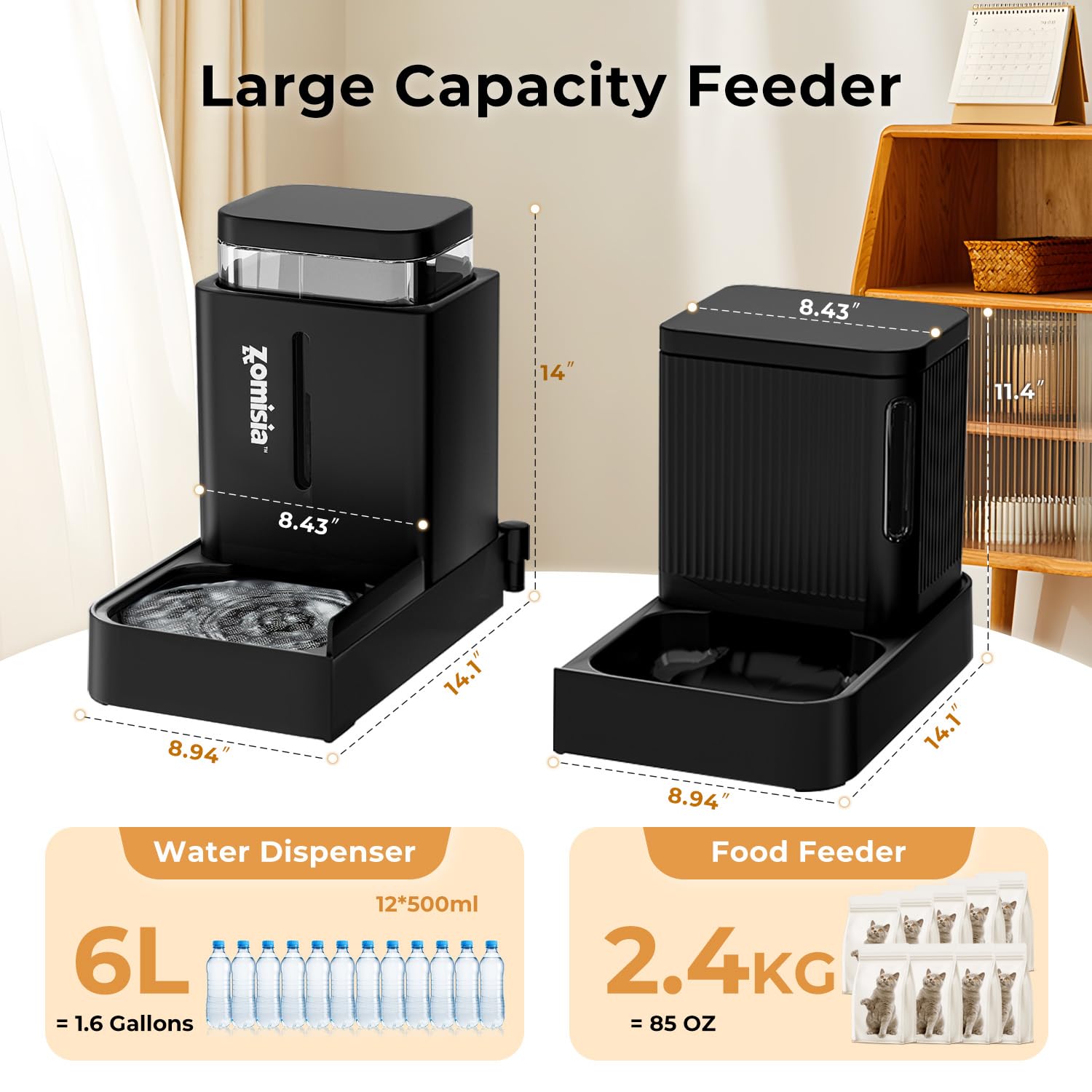 ZOMISIA Gravity Dog Food and Water Dispenser, 1 Automatic Dog Feeder