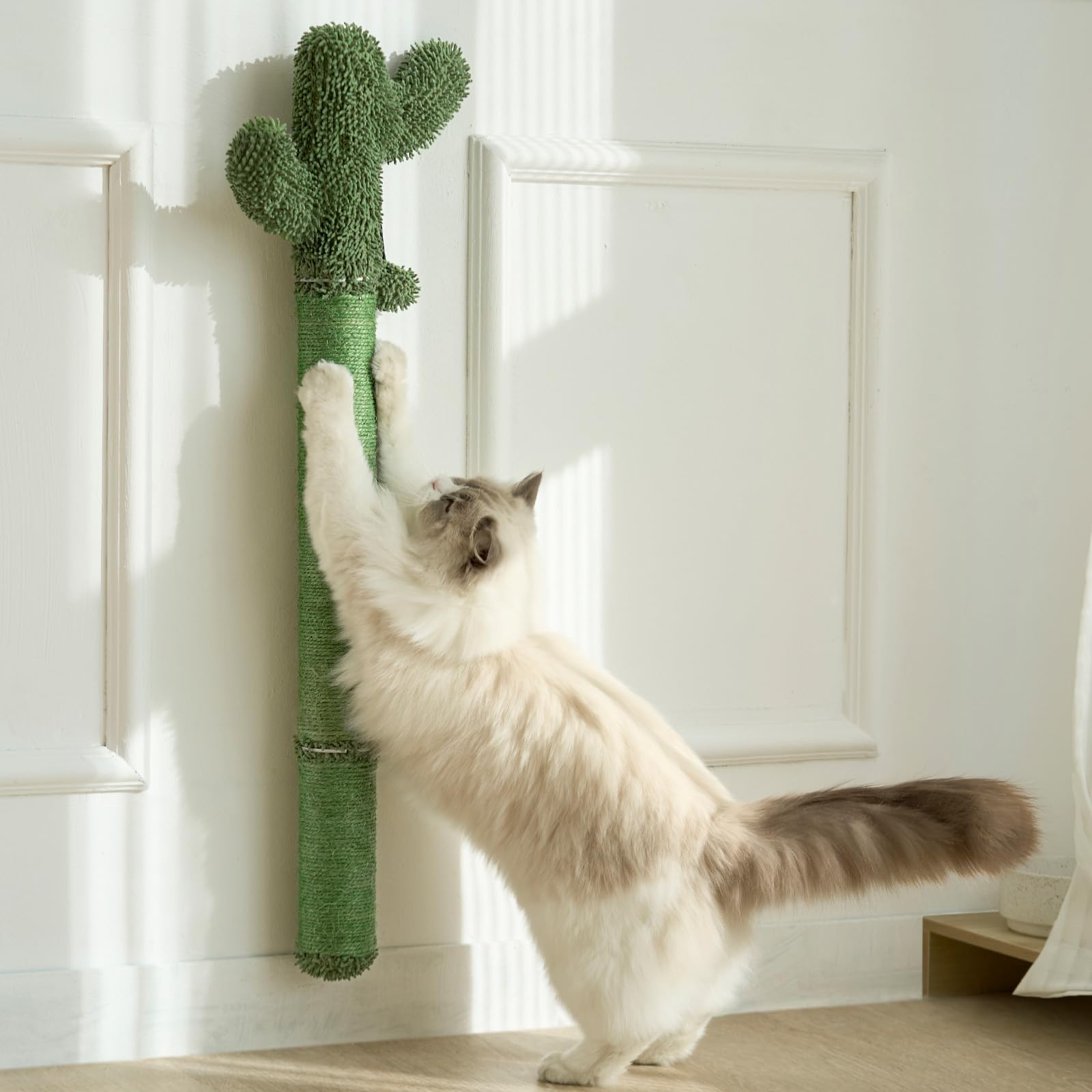 Wall Mounted Cat Scratcher, 35” Extra-Tall Vertical Sisal Ball
