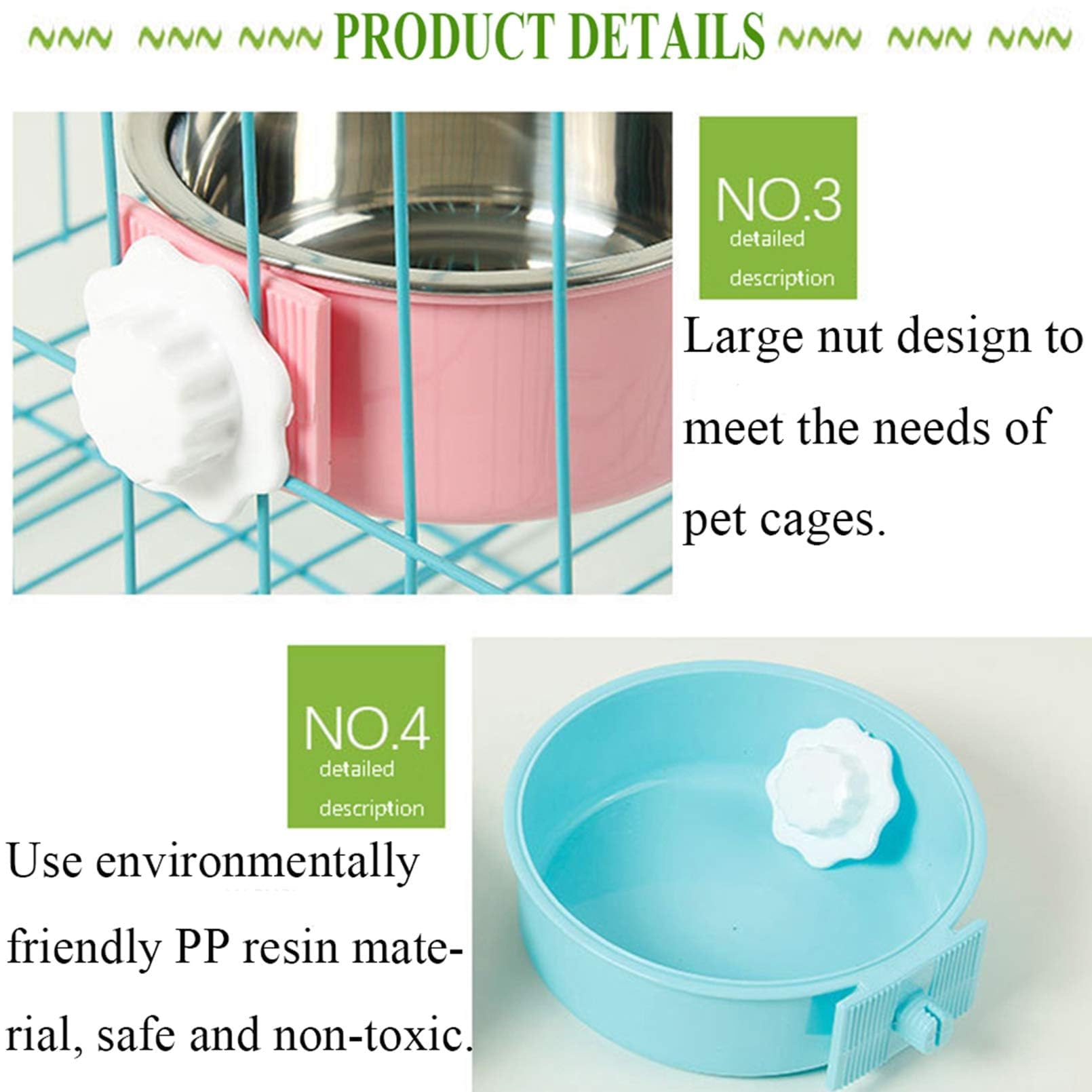 kathson Crate Dog Bowl, Removable Stainless Steel Hanging Pet Cage