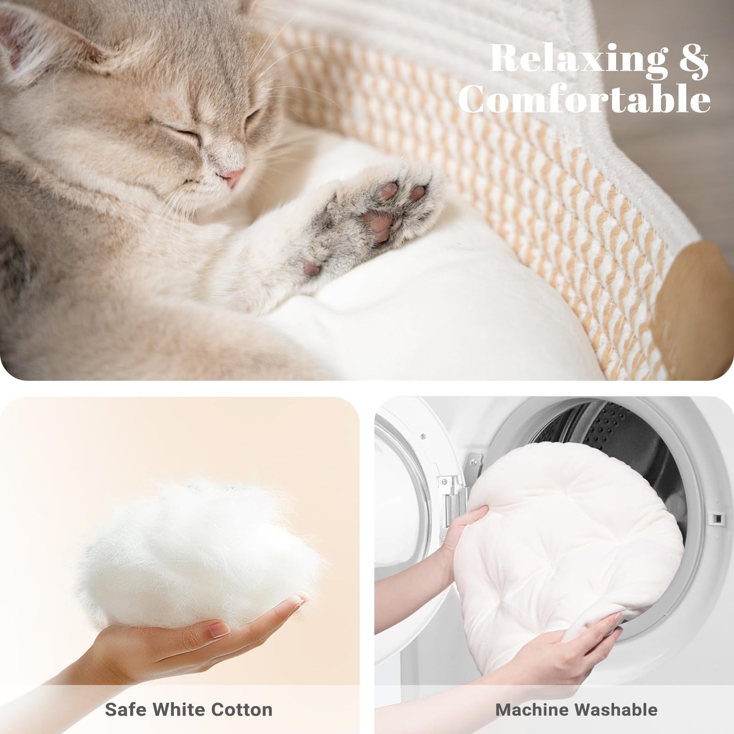 CHEERHOME PETS Cat Bed Basket with Cushion, Cotton Rope Woven Pet Bed
