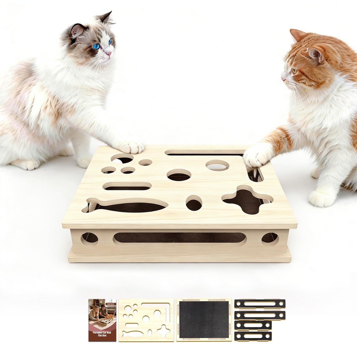 Cat Scratch Puzzle Enrichment Box, Solid Wood Construction Cat Box