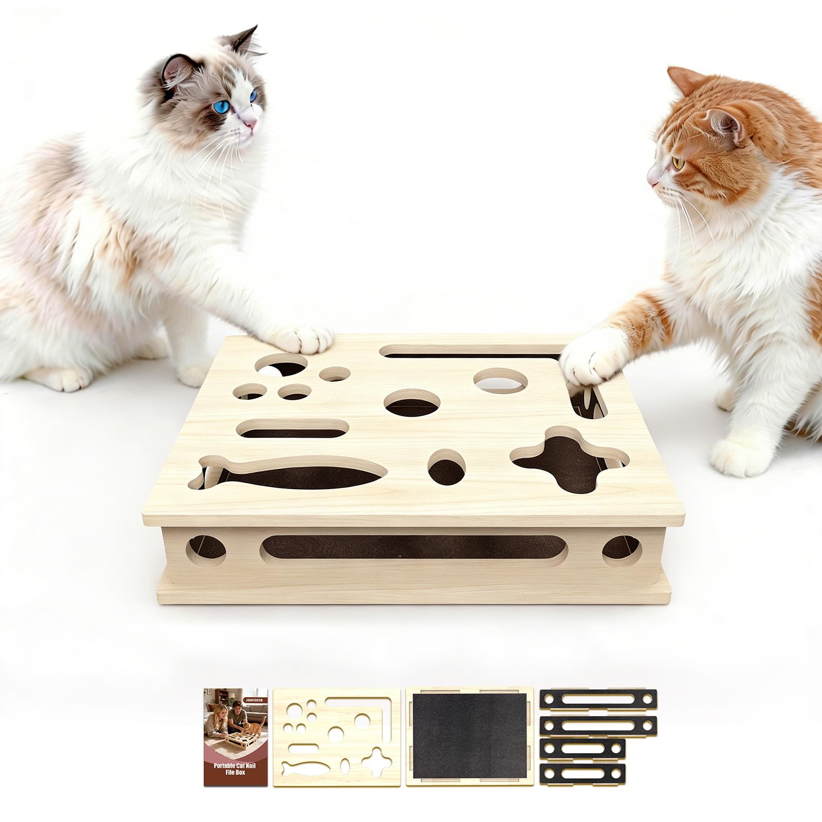 Cat Scratch Puzzle Enrichment Box, Solid Wood Construction Cat Box