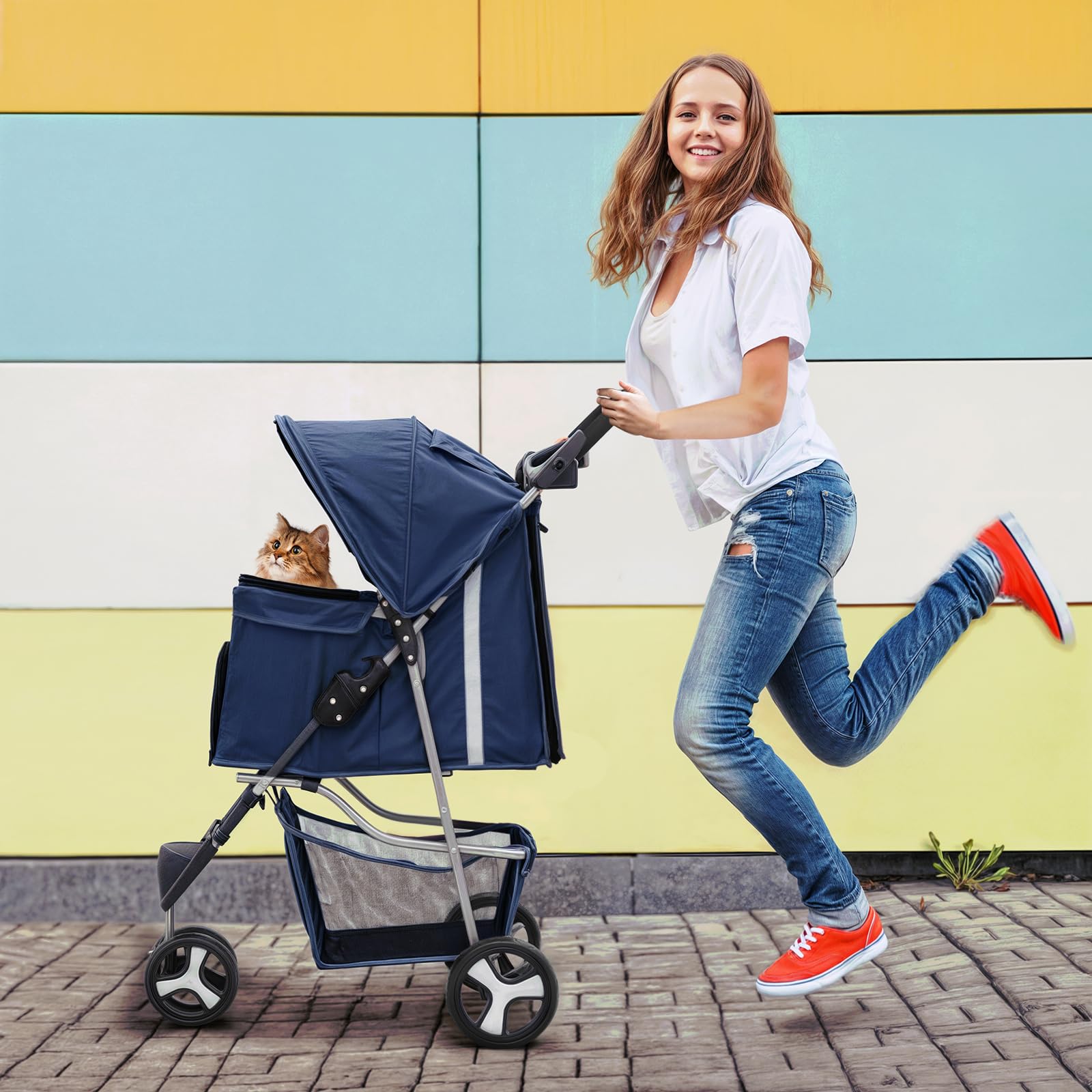MoNiBloom 3 Wheels Pet Stroller, Foldable Dog Cat Cage Jogger Stroller