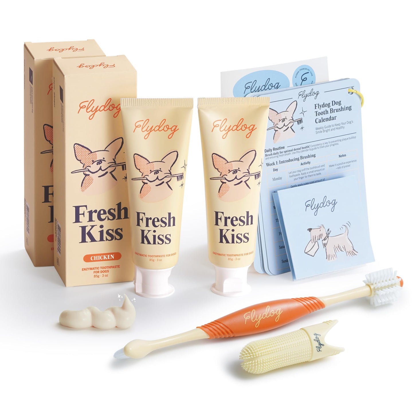 FlyDog Fresh Kiss Dog Tooth Brushing Kit Vet Approved Formula Brush
