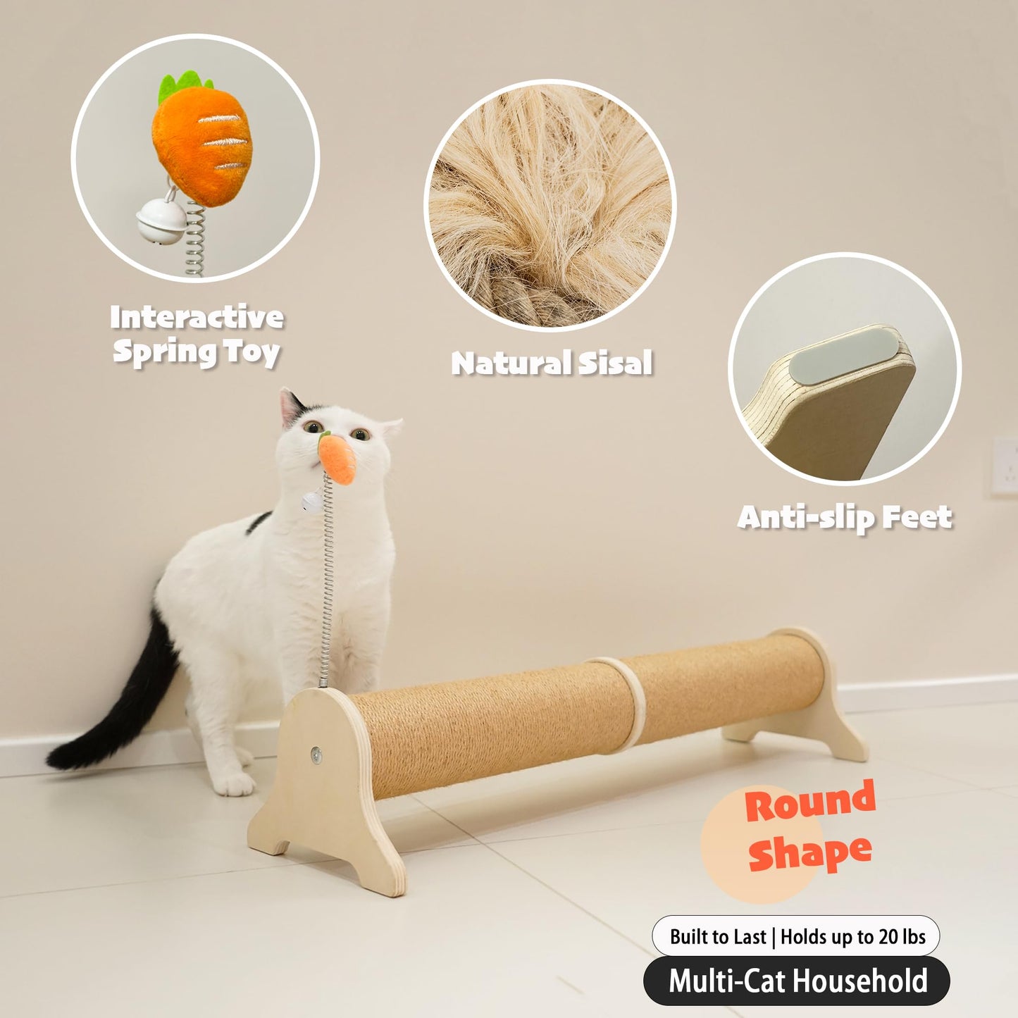 PETKARAY Horizontal Scratching Post, 30" Sisal Cat Scratch Post, Toy