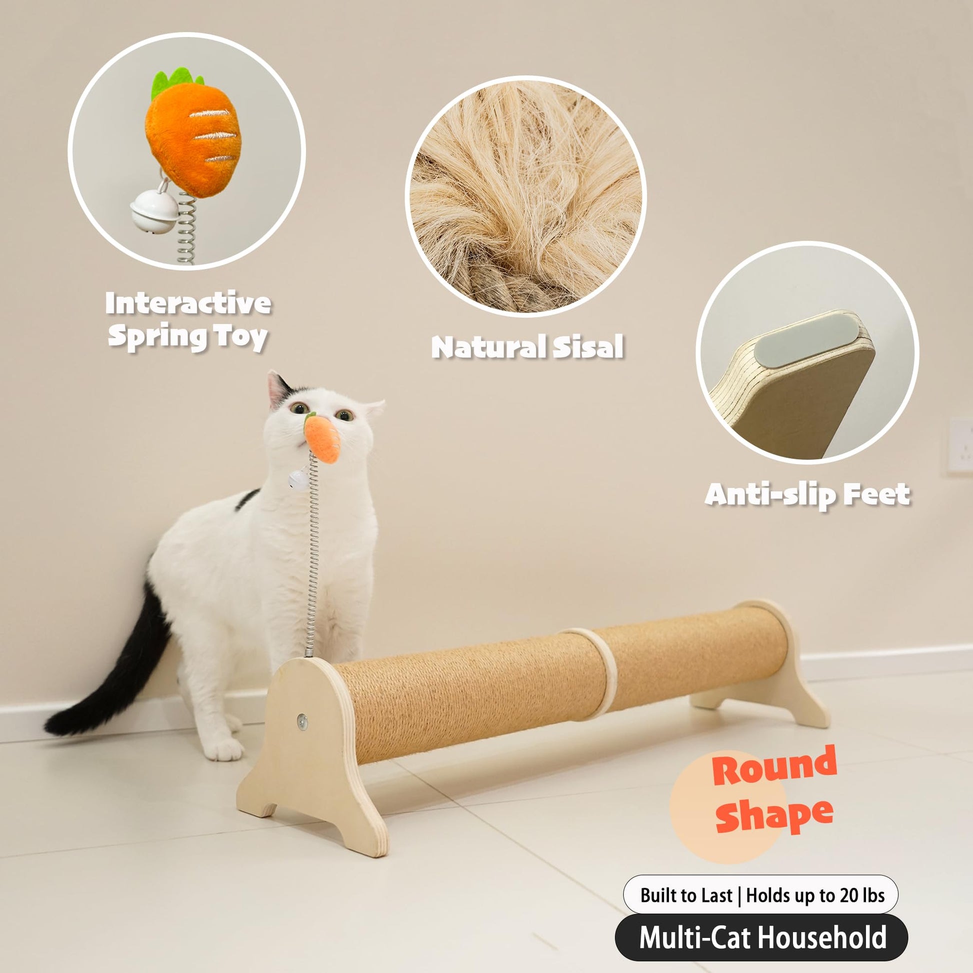 PETKARAY Horizontal Scratching Post, 30" Sisal Cat Scratch Post, Toy