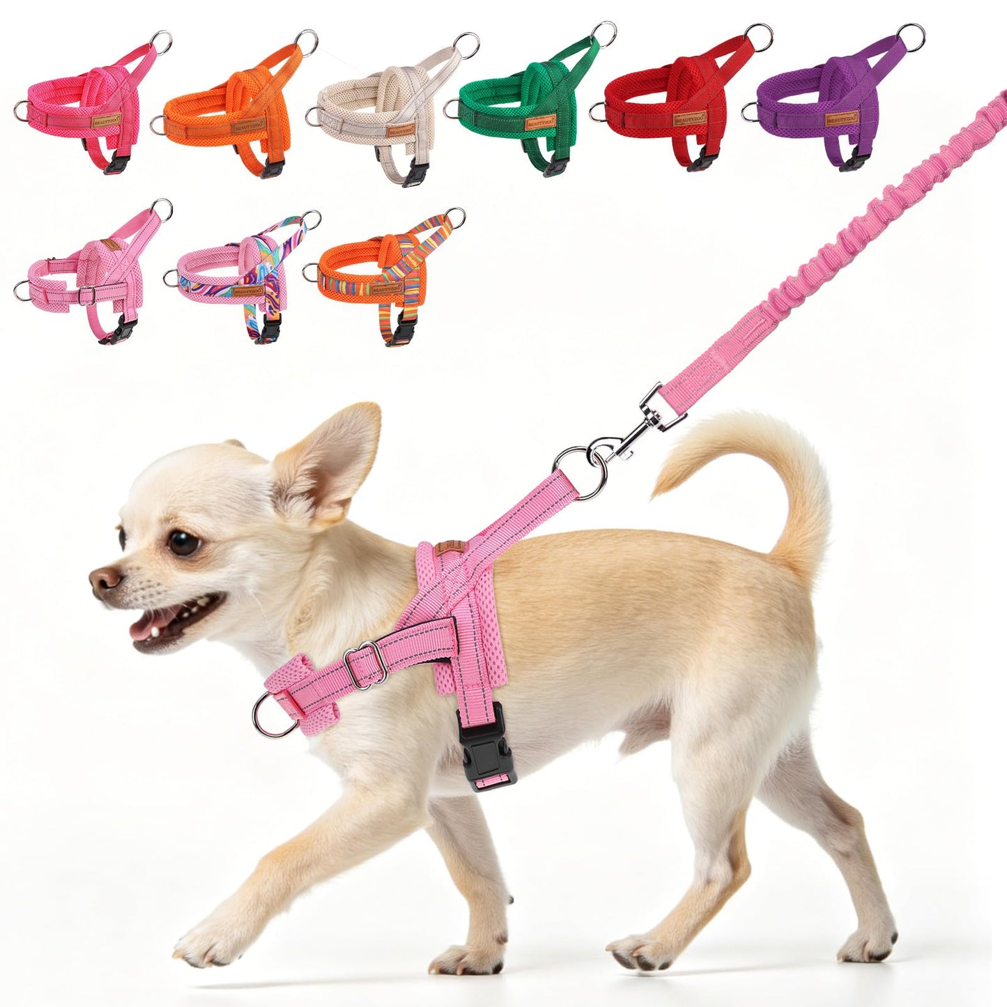 BEAUTYZOO Dog Harness Small Sized Dogs,2.0 Upgraded No Pull Leash