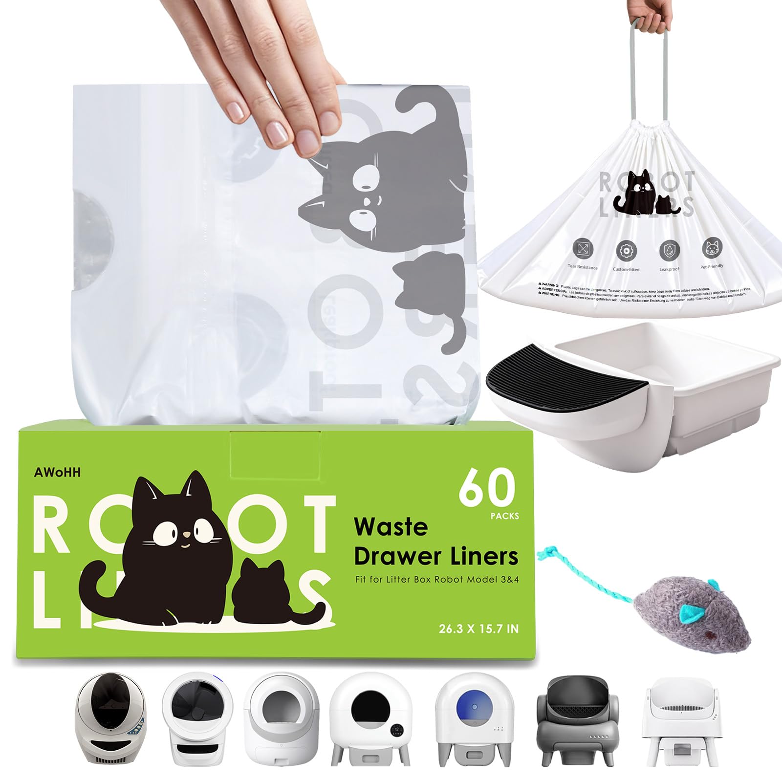 AWoHH 60 Tidy Draw-Pack Cat Litter Box Robot Model 5/4/3 Waste Box
