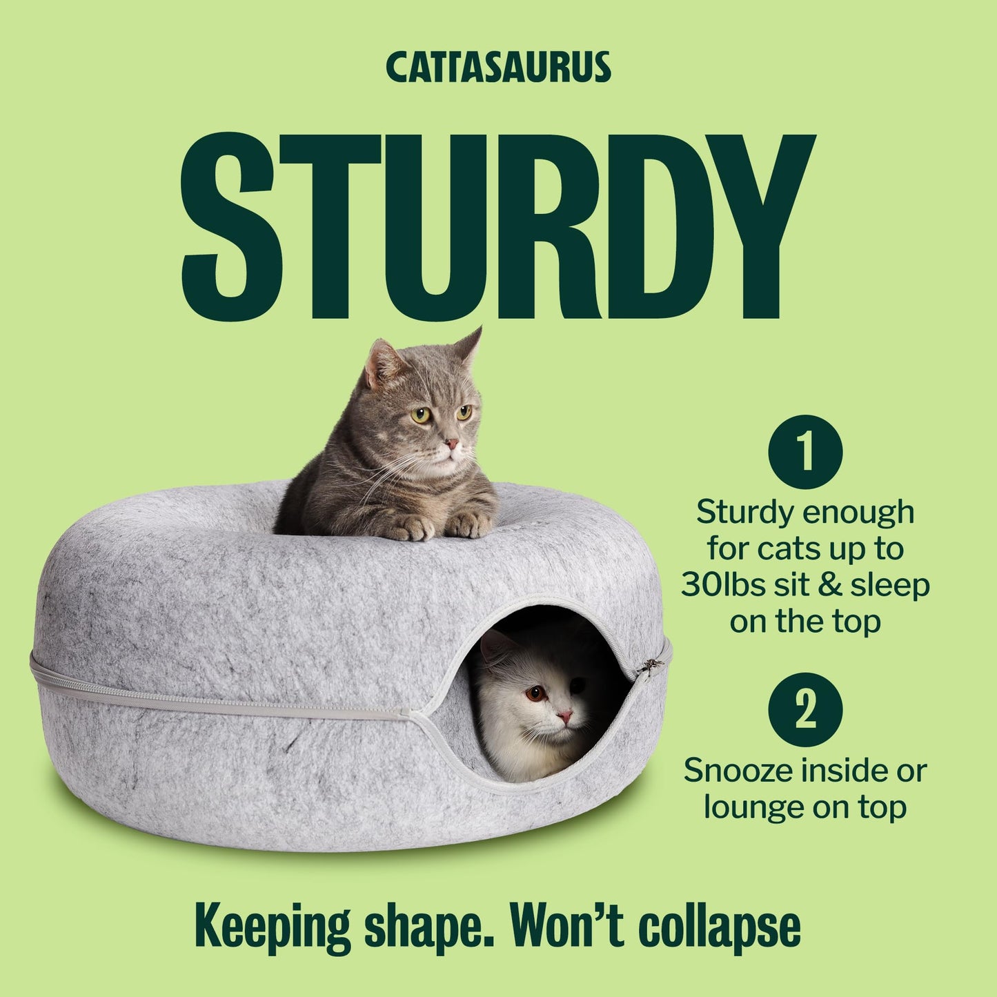 Cattasaurus Peekaboo Cat Cave Donut for Multiple Large Cats up to Bed