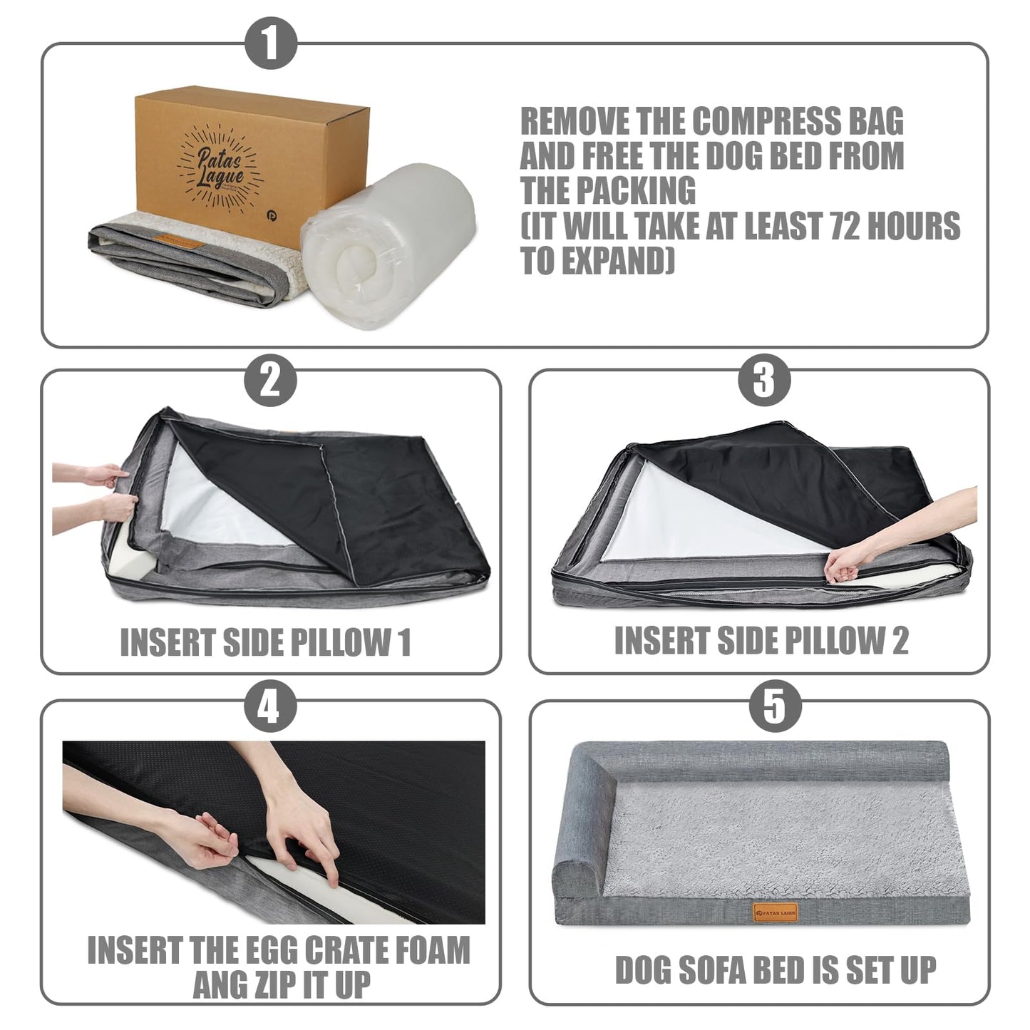 Patas Lague Orthopedic Jumbo Dog Bed for Extra Large Dogs X40'' Bed