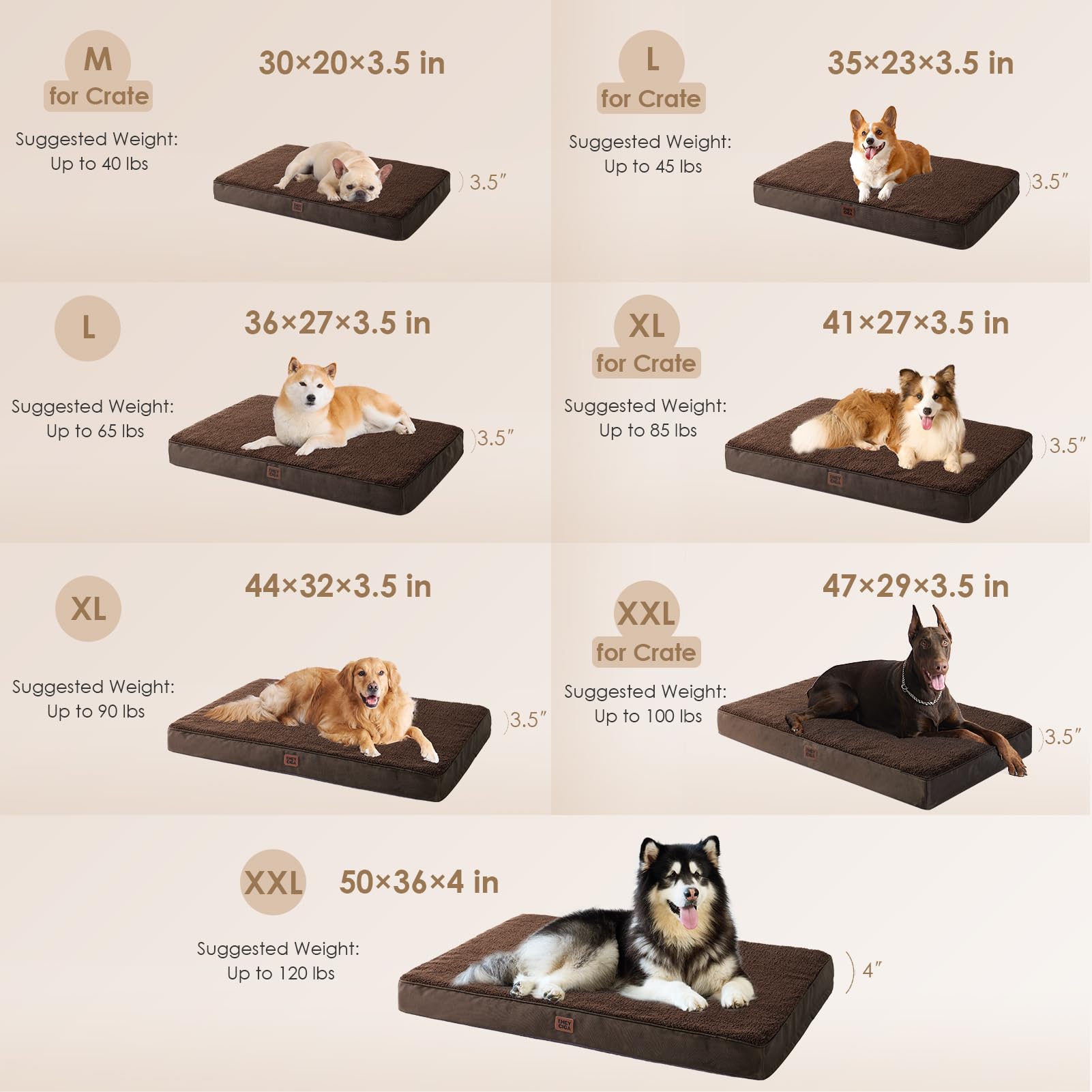 EHEYCIGA Orthopedic Foam Dog Bed for Large Dogs, L x W x Th Bed