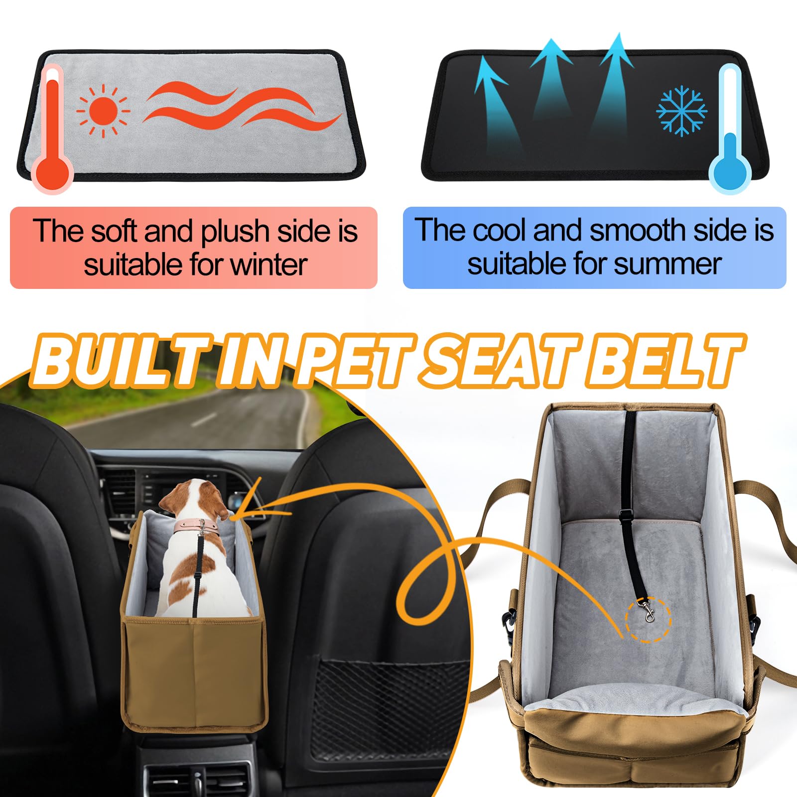 Portable Dog Car Seat for Small Dogs Adjustable Safety Leash, Seat