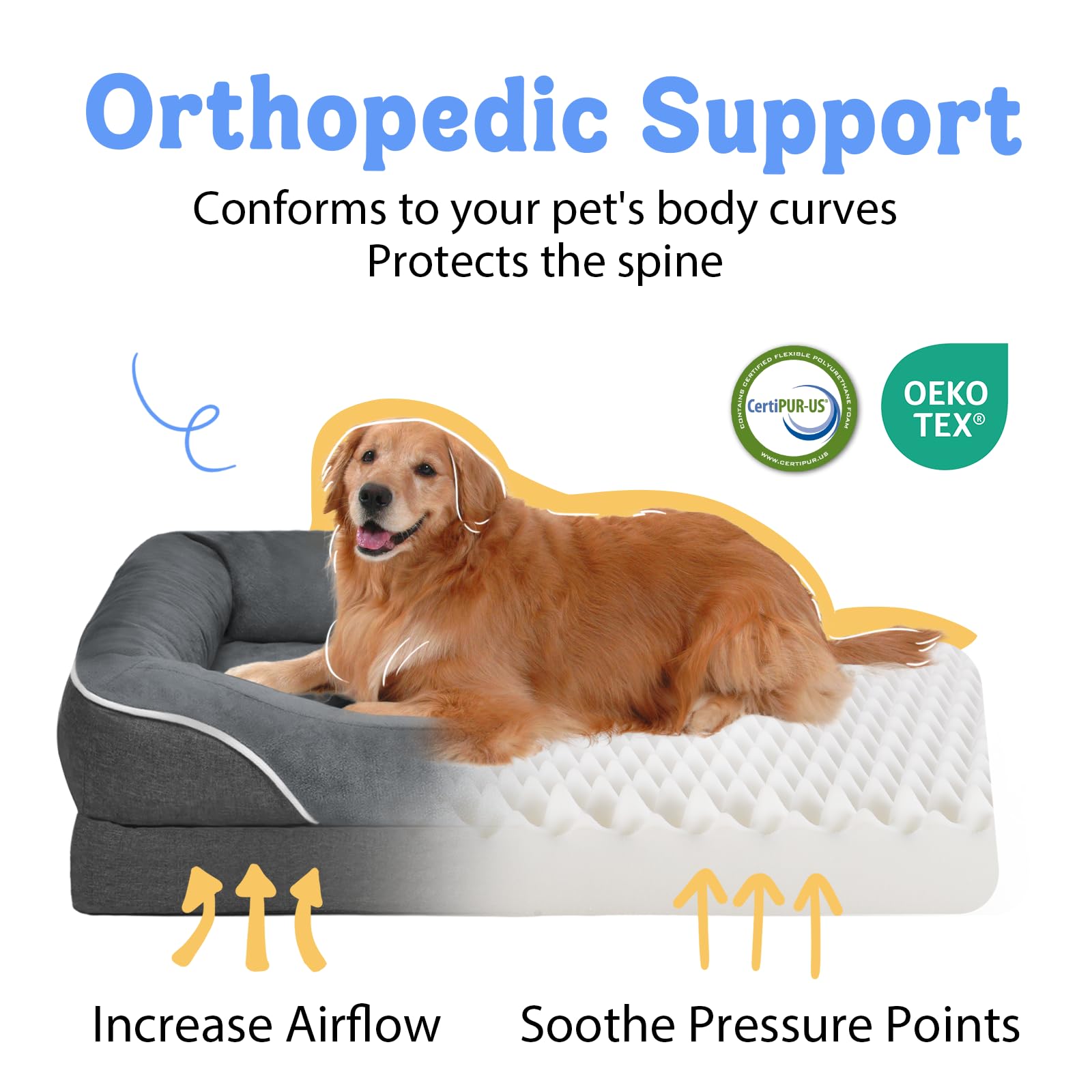 Large Orthopedic Dog Bed Washable XL Dog Couch Sofa Four Sides Bed