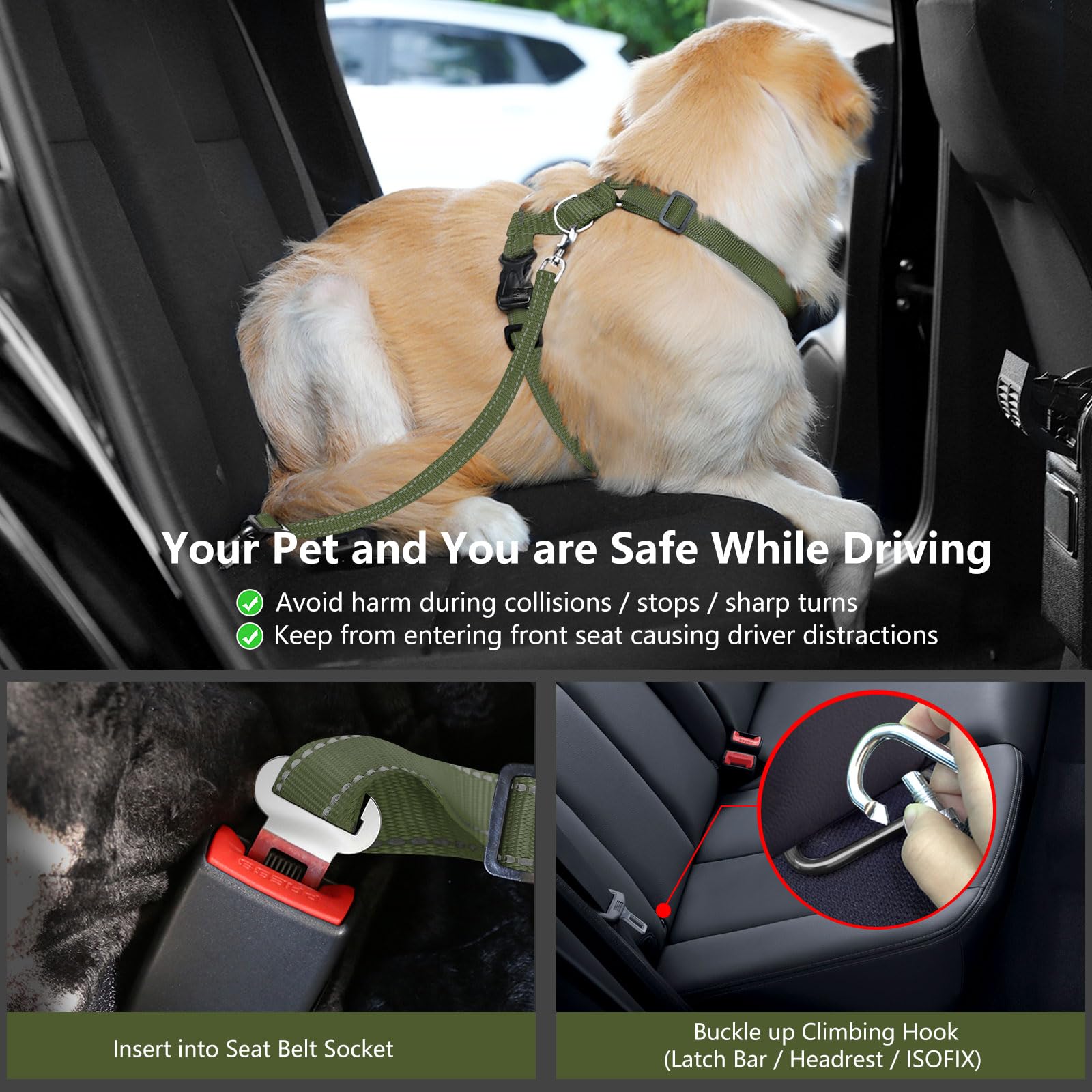 VavoPaw Dog Seat Belt Harness for Car, Dog Car Harness Adjustable Seat