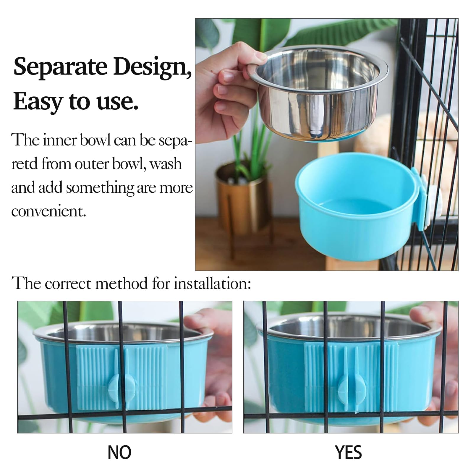 kathson Crate Dog Bowl 2pcs, Removable Stainless Steel Hanging Crate