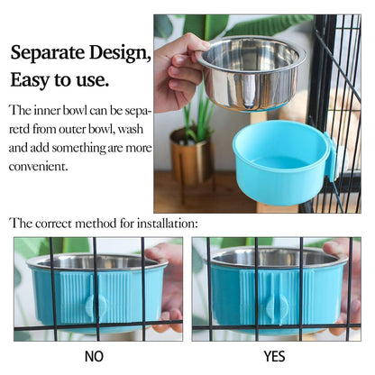 kathson Crate Dog Bowl 2pcs, Removable Stainless Steel Hanging Crate