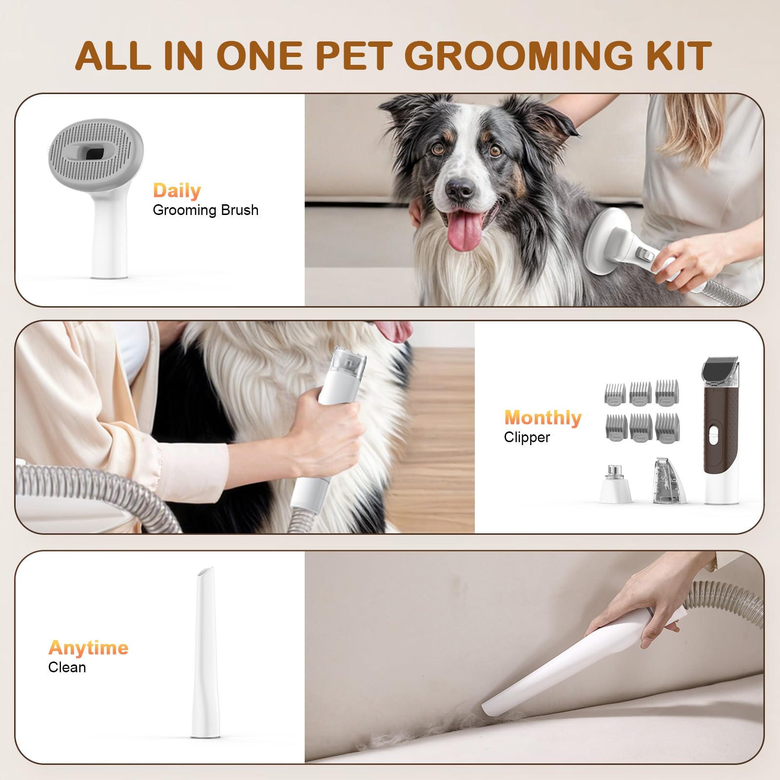 Ozumek Dog Grooming Vacuum, Dog Grooming Kit with Pet Clipper Clipper