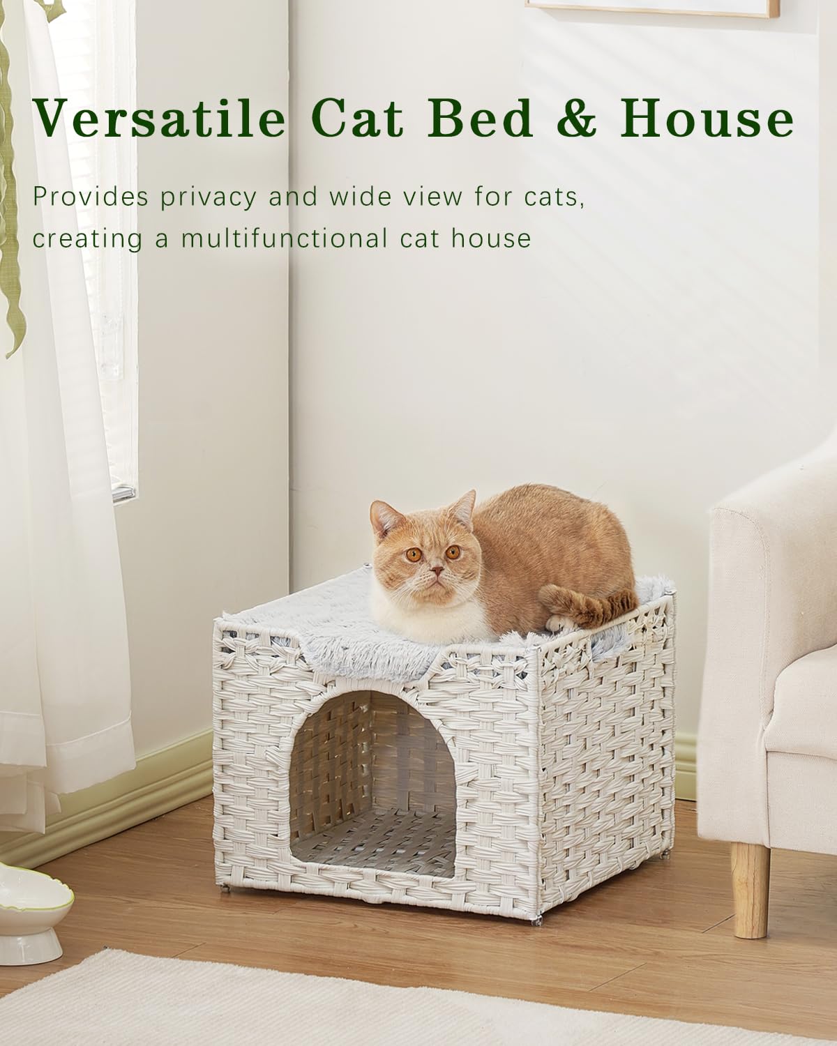 SETVSON Cat Beds Indoor Kitten House, Handwoven Rattan Cat Cave